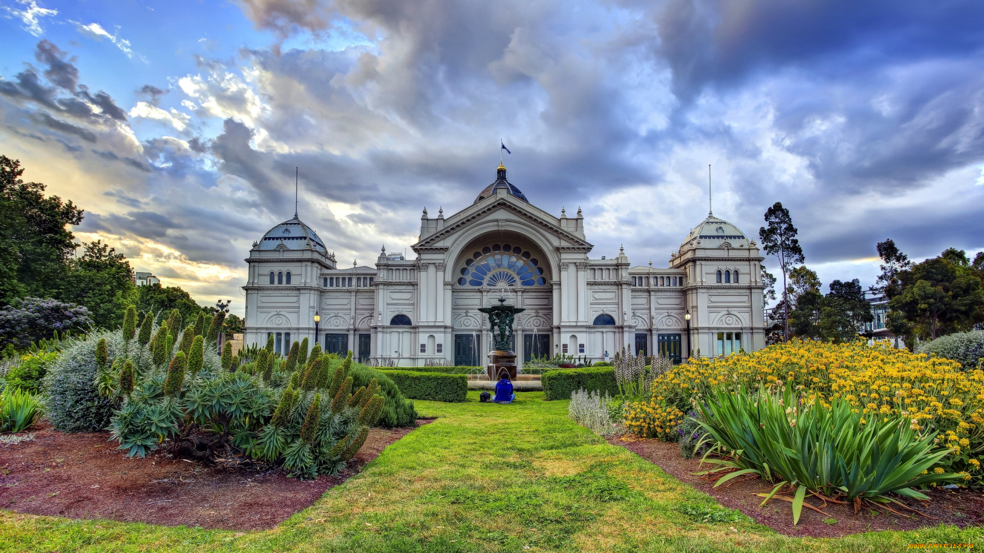 города, мельбурн, , австралия, фонтан, клумбы