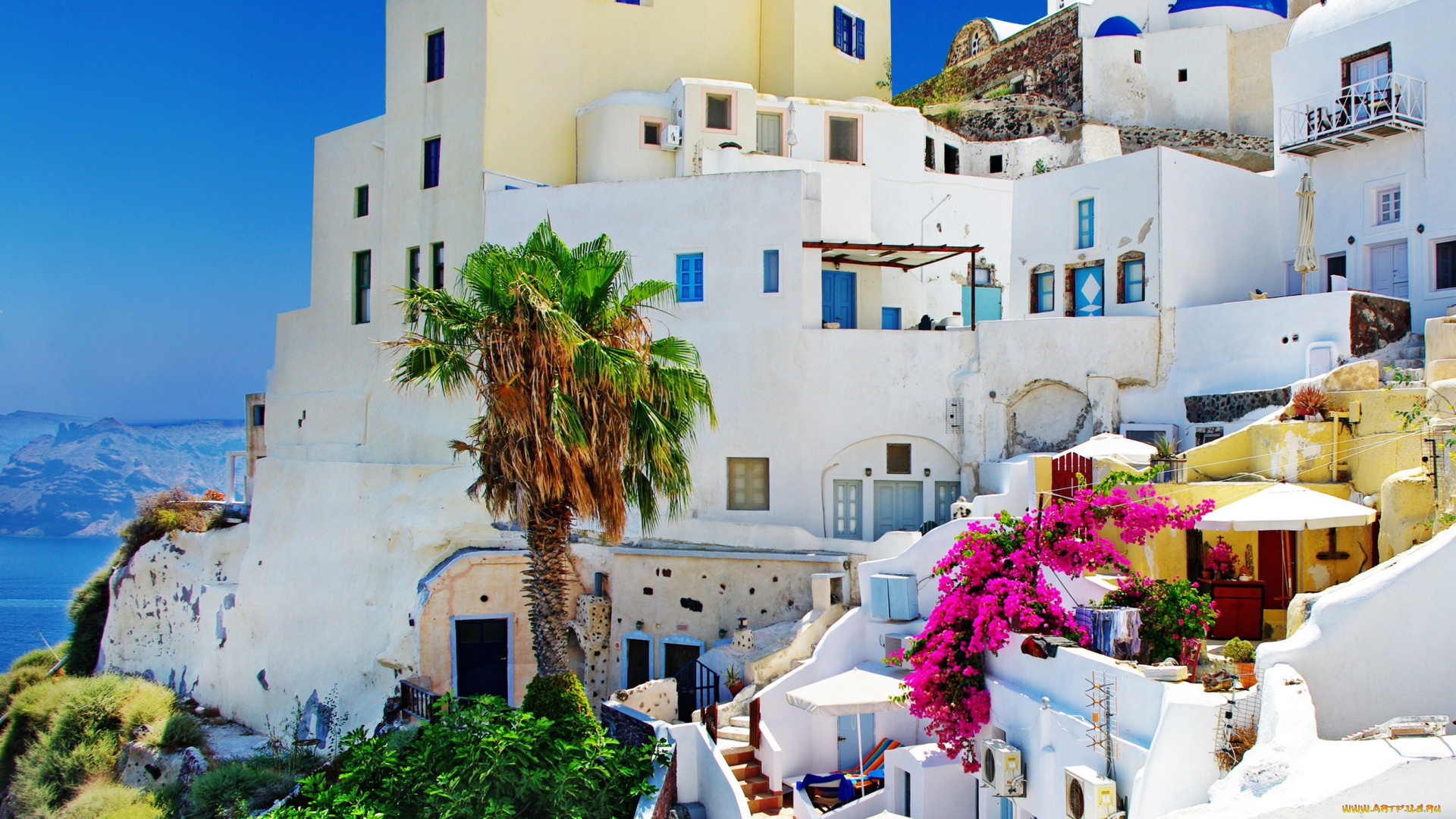 города, санторини, , греция, пальма, дома
