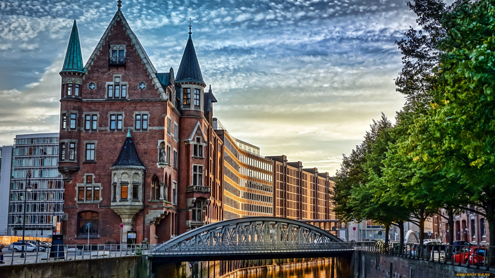 города, гамбург, , германия, мост, река