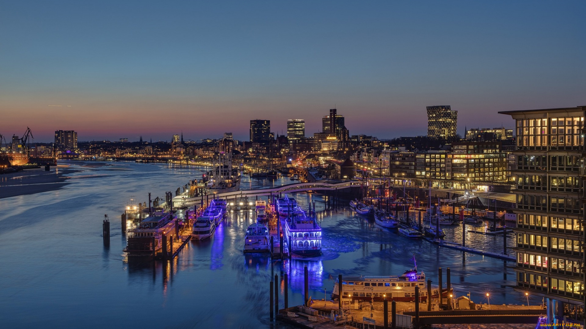 города, гамбург, , германия, панорама