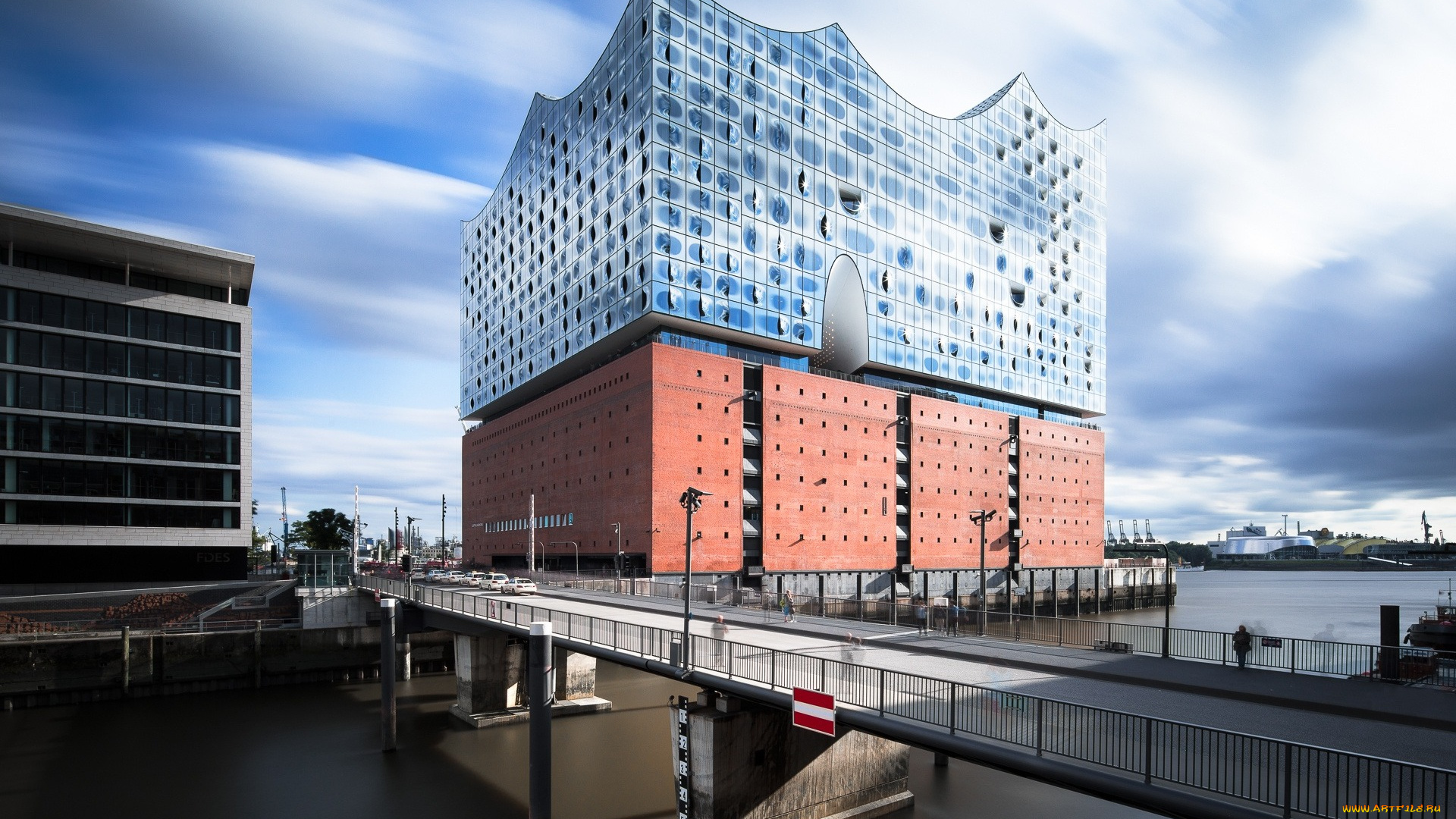 города, гамбург, , германия, река, мост