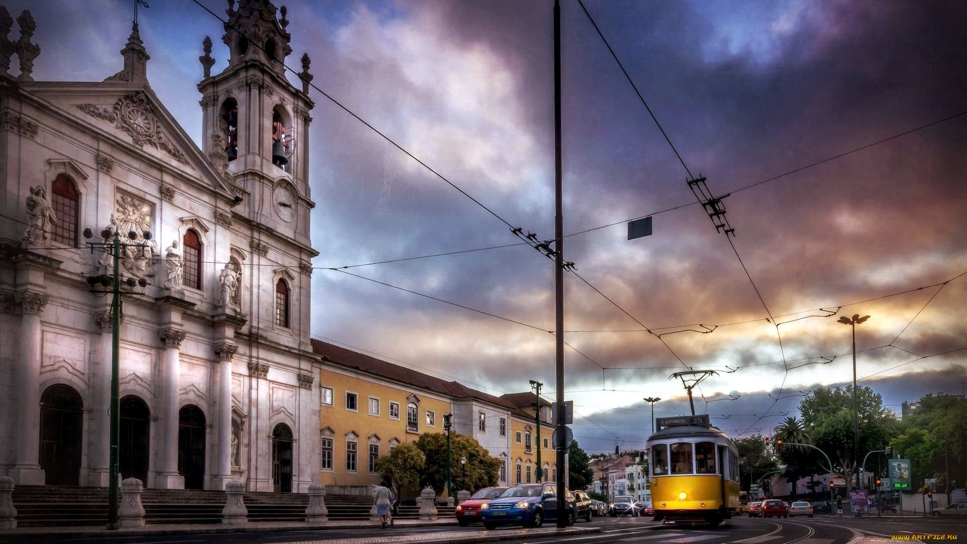 города, лиссабон, , португалия, трамвай