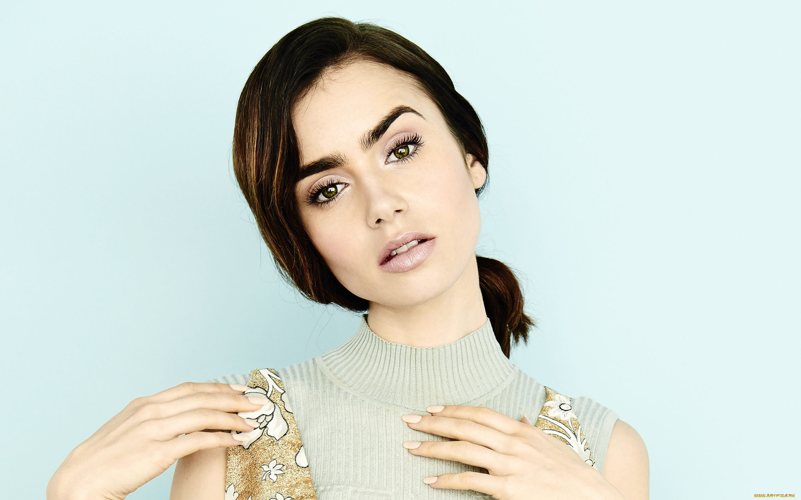девушки, lily, collins, взгляд