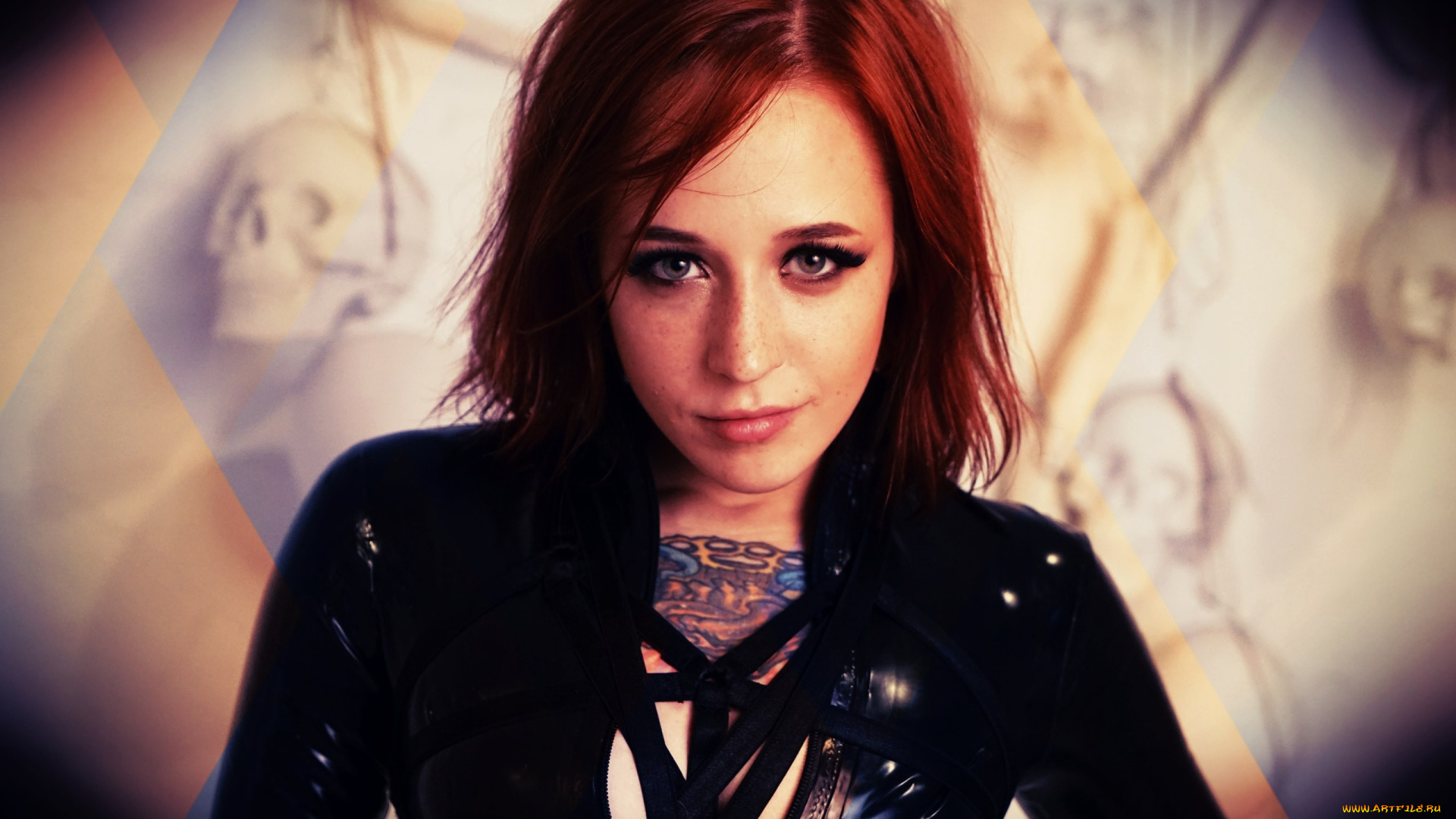девушки, yana, sinner, , jane, sinner, женщины, лицо, портрет, рыжая, тату, веснушки, яна, грешница, латекс, латексная, куртка, yana, sinner