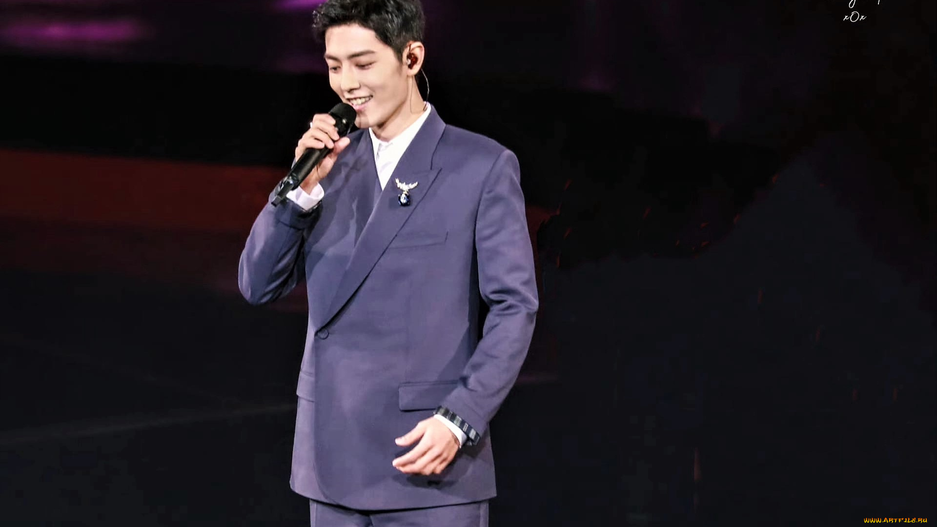 мужчины, xiao, zhan, актер, костюм, микрофон, сцена