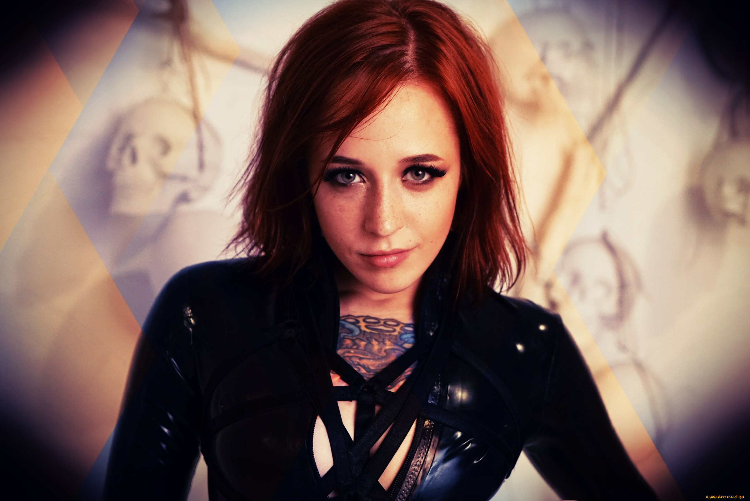 девушки, yana, sinner, , jane, sinner, женщины, лицо, портрет, рыжая, тату, веснушки, яна, грешница, латекс, латексная, куртка, yana, sinner