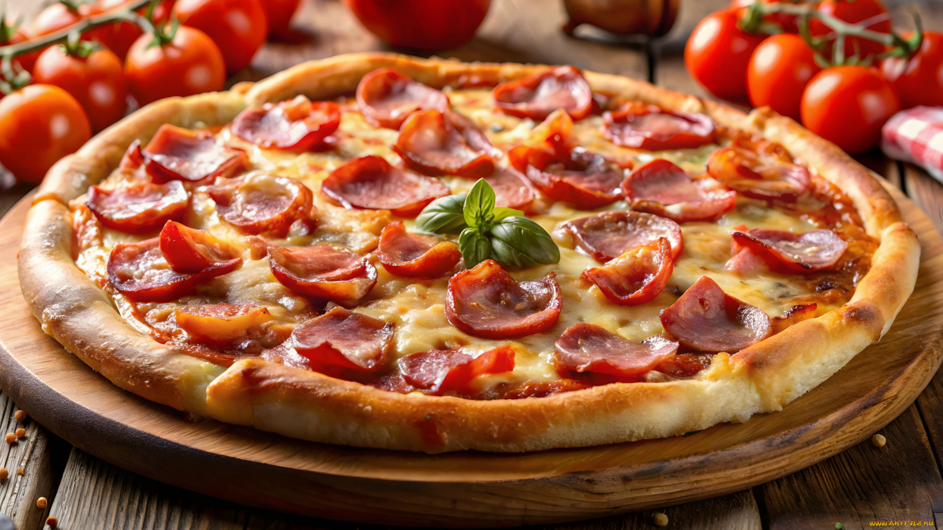 еда, пицца, базилик, колбаса