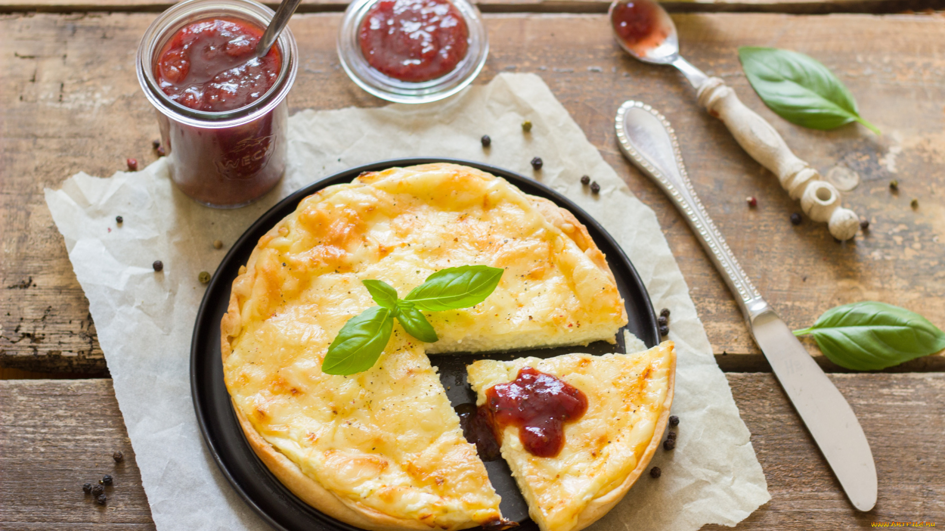 еда, яичные, блюда, пышный, омлет, базилик, варенье