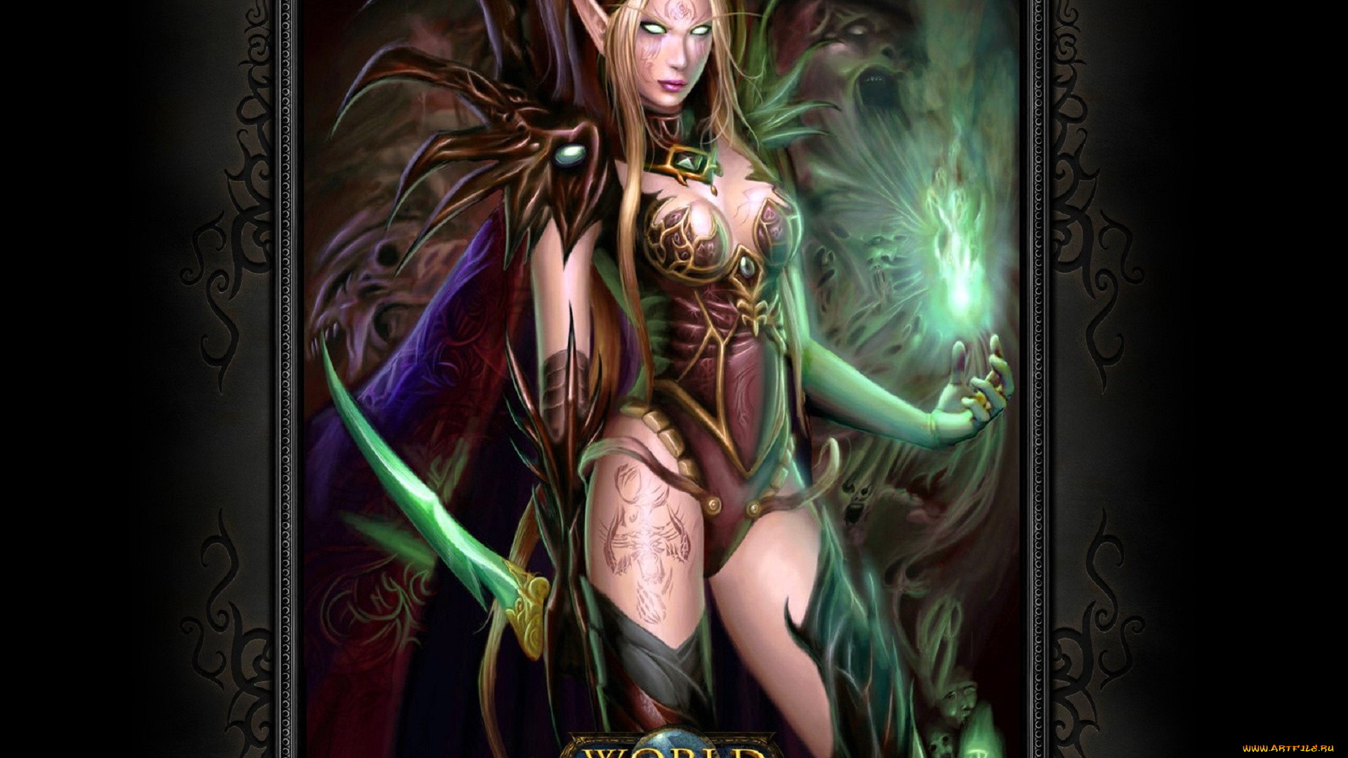 видео, игры, world, of, warcraft, девушка, эльфийка, плащ, магия