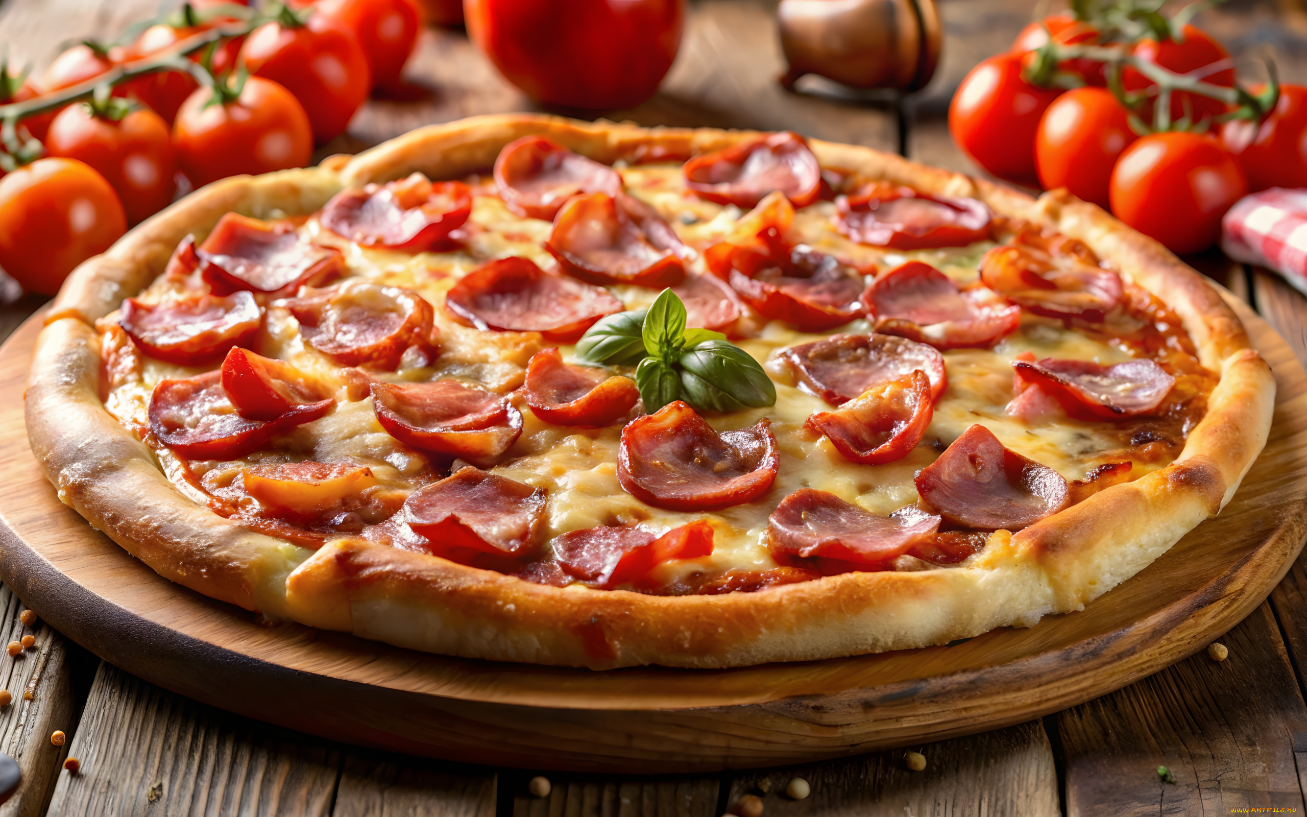 еда, пицца, базилик, колбаса