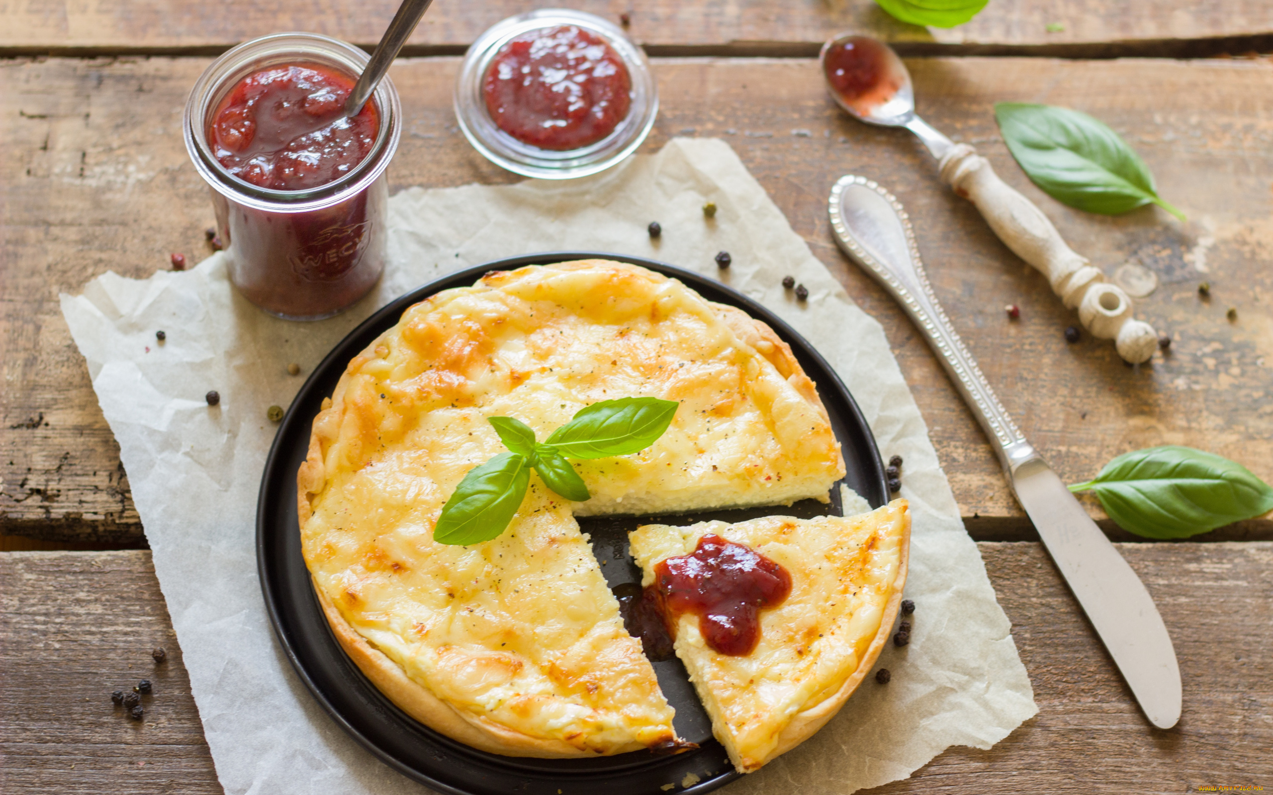 еда, яичные, блюда, пышный, омлет, базилик, варенье