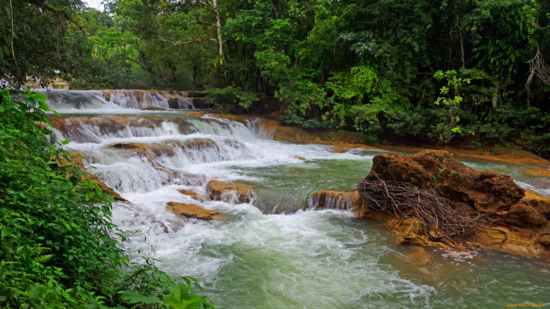каскад, agua, azul, мексика, природа, водопады, водопад