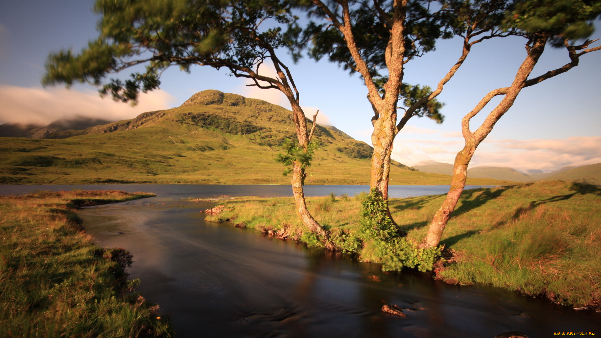 природа, реки, озера, гора, деревья, река