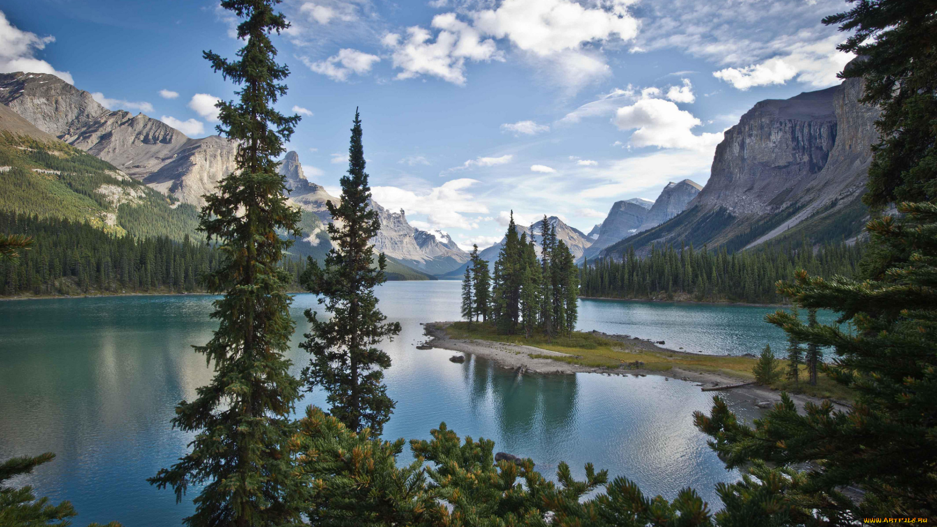 spirit, island, maligne, lake, jasper, national, park, природа, реки, озера, alberta, canada
