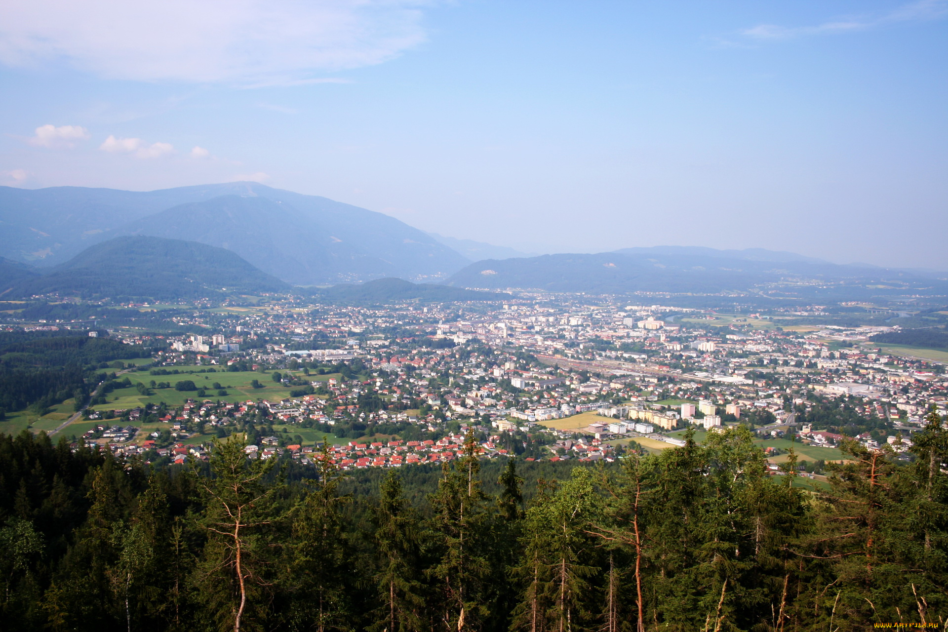 города, панорамы, villach, австрия
