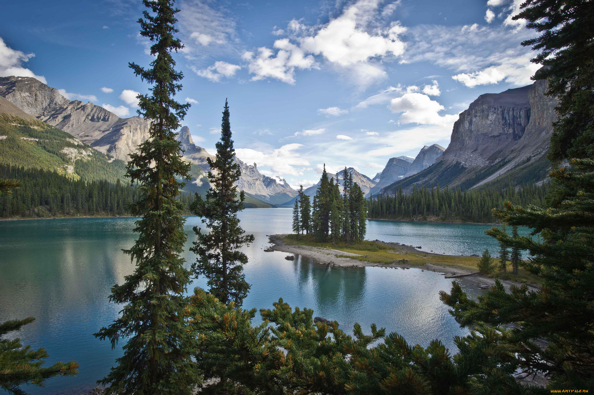 spirit, island, maligne, lake, jasper, national, park, природа, реки, озера, alberta, canada