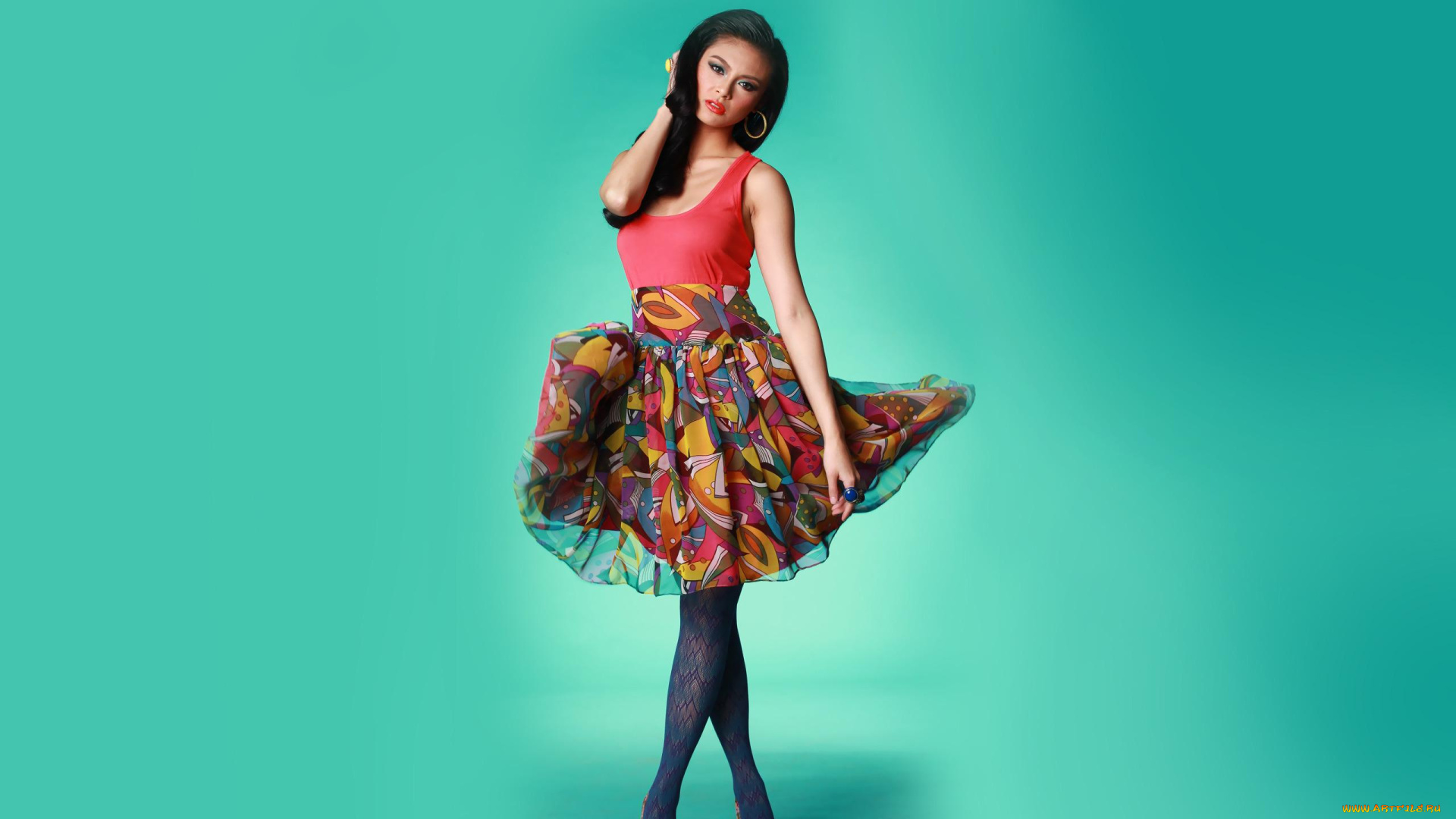 Samuelle, Lynne, Acosta, девушки, юбка, колготки