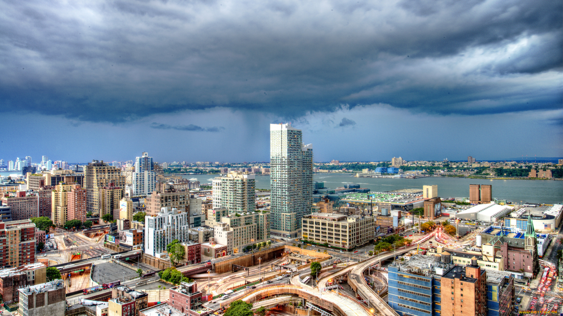 new, york, city, города, нью, йорк, сша, панорама, hells, kitchen, manhattan, hudson, river, адская, кухня, манхэттен, река, гудзон, здания, облака
