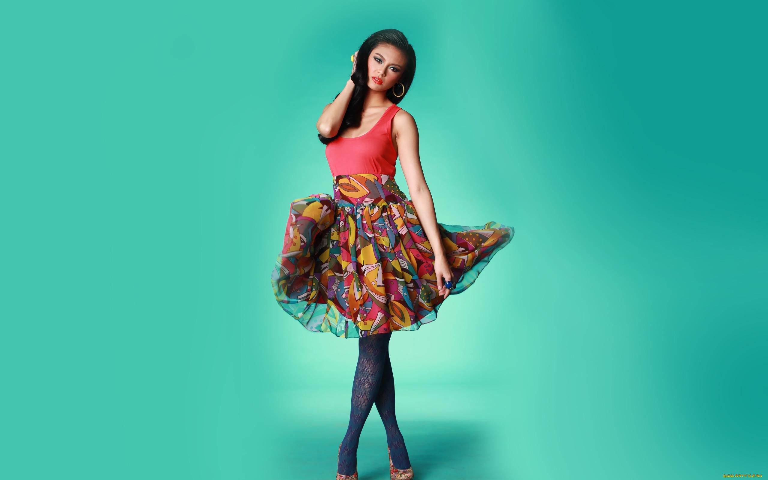 Samuelle, Lynne, Acosta, девушки, юбка, колготки