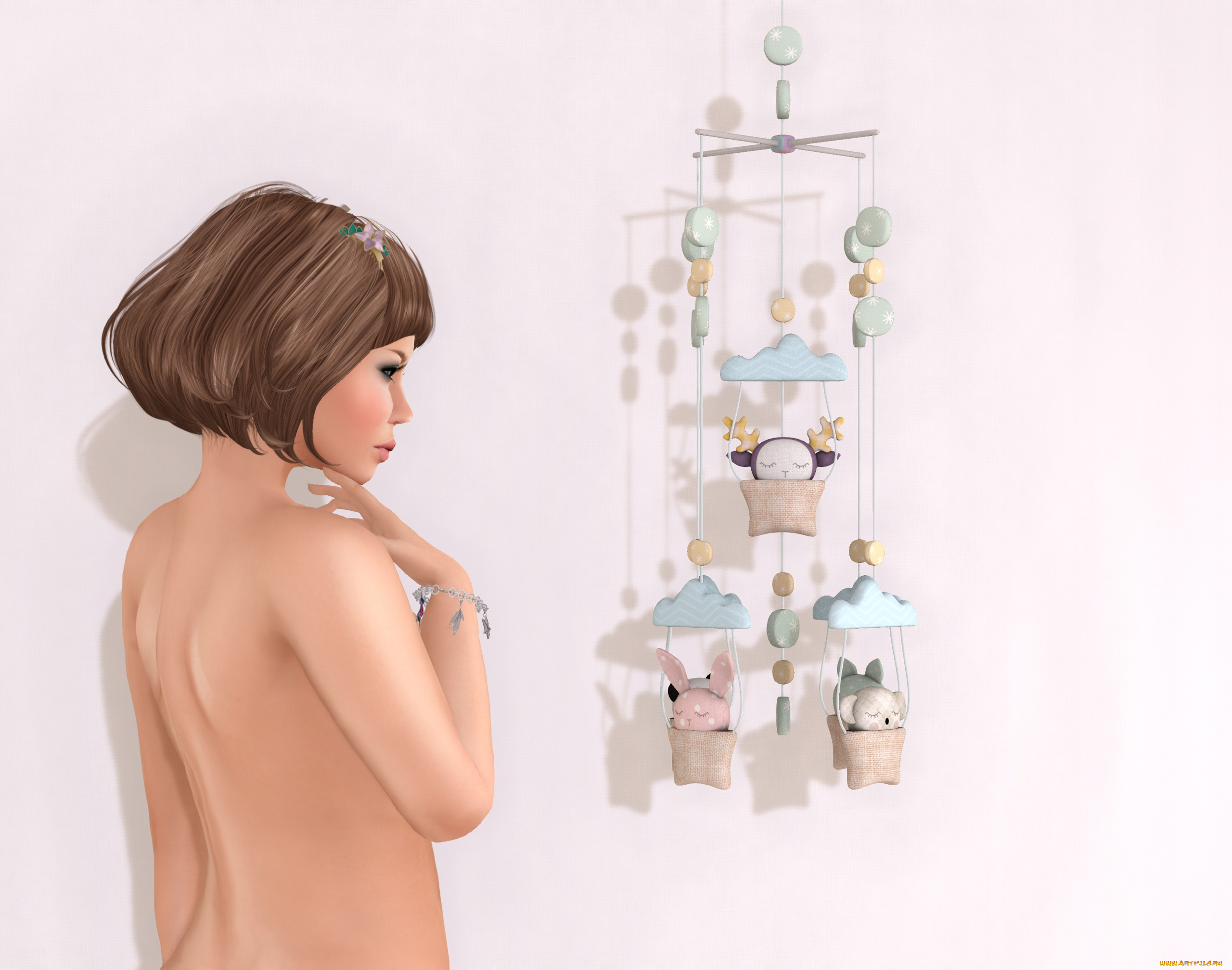 3д, графика, people, люди, девочка, гирлянда, мобиль