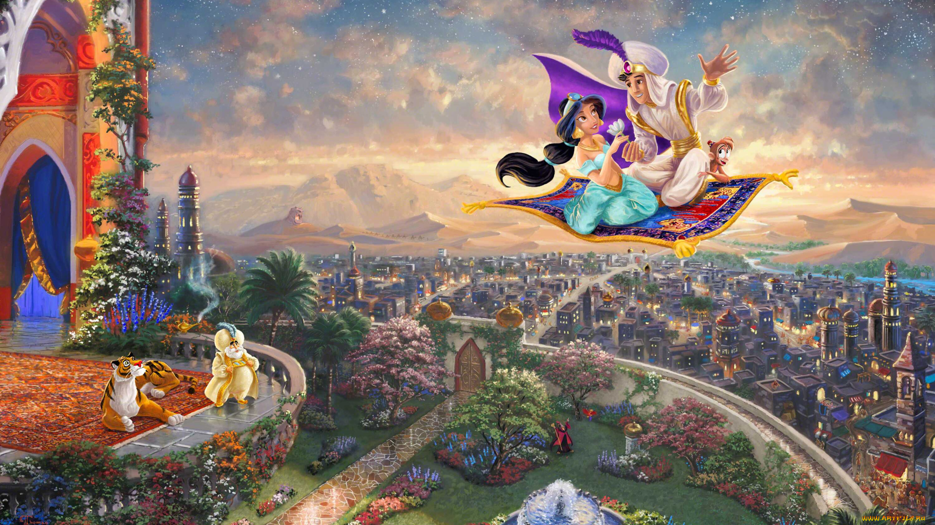 aladdin, рисованные, thomas, kinkade, аладдин, томас, кинкейд, жасмин, принцесса
