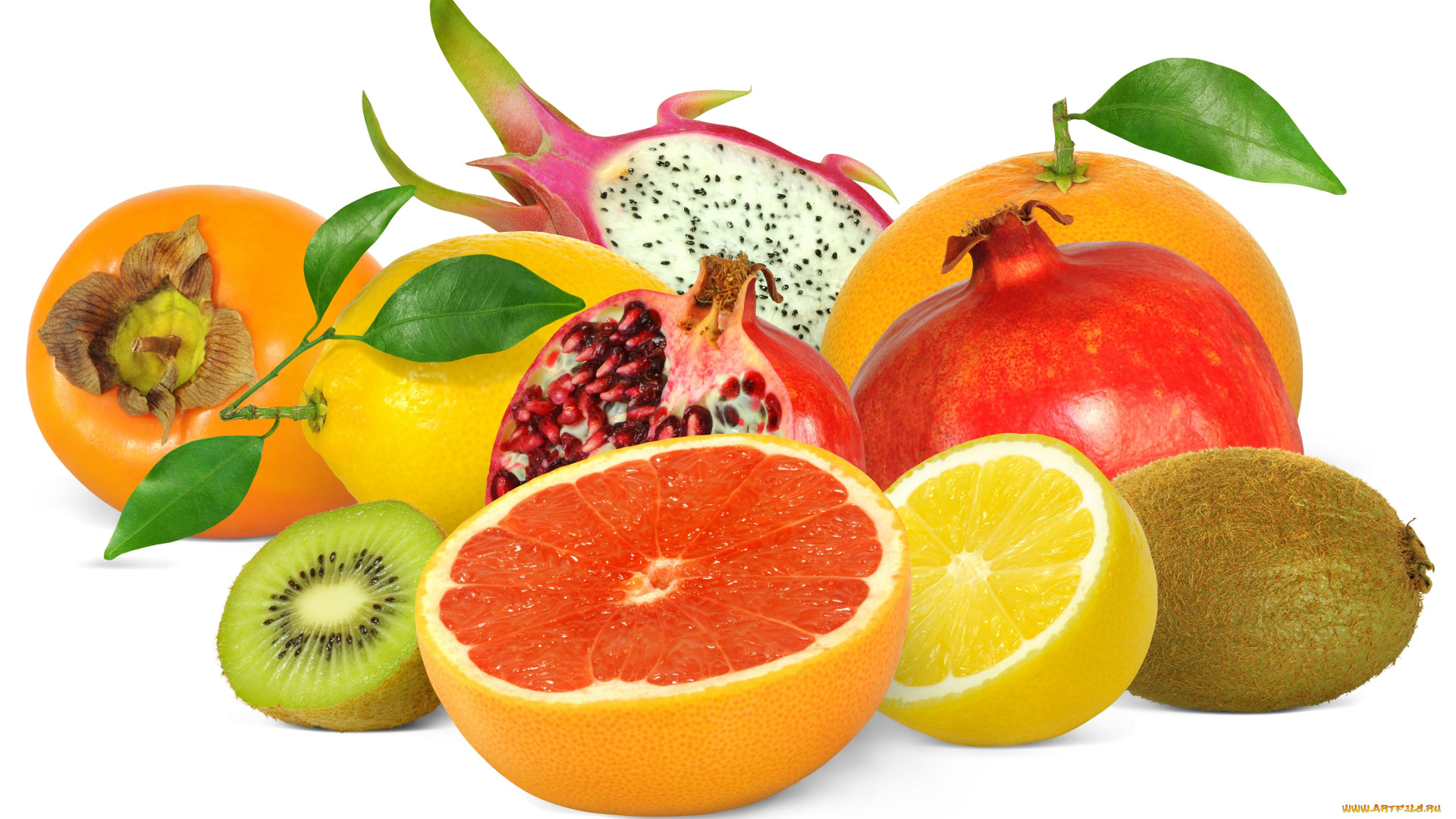 еда, фрукты, , ягоды, гранат, лимон, киви, питахайя, айва, грейпфрут