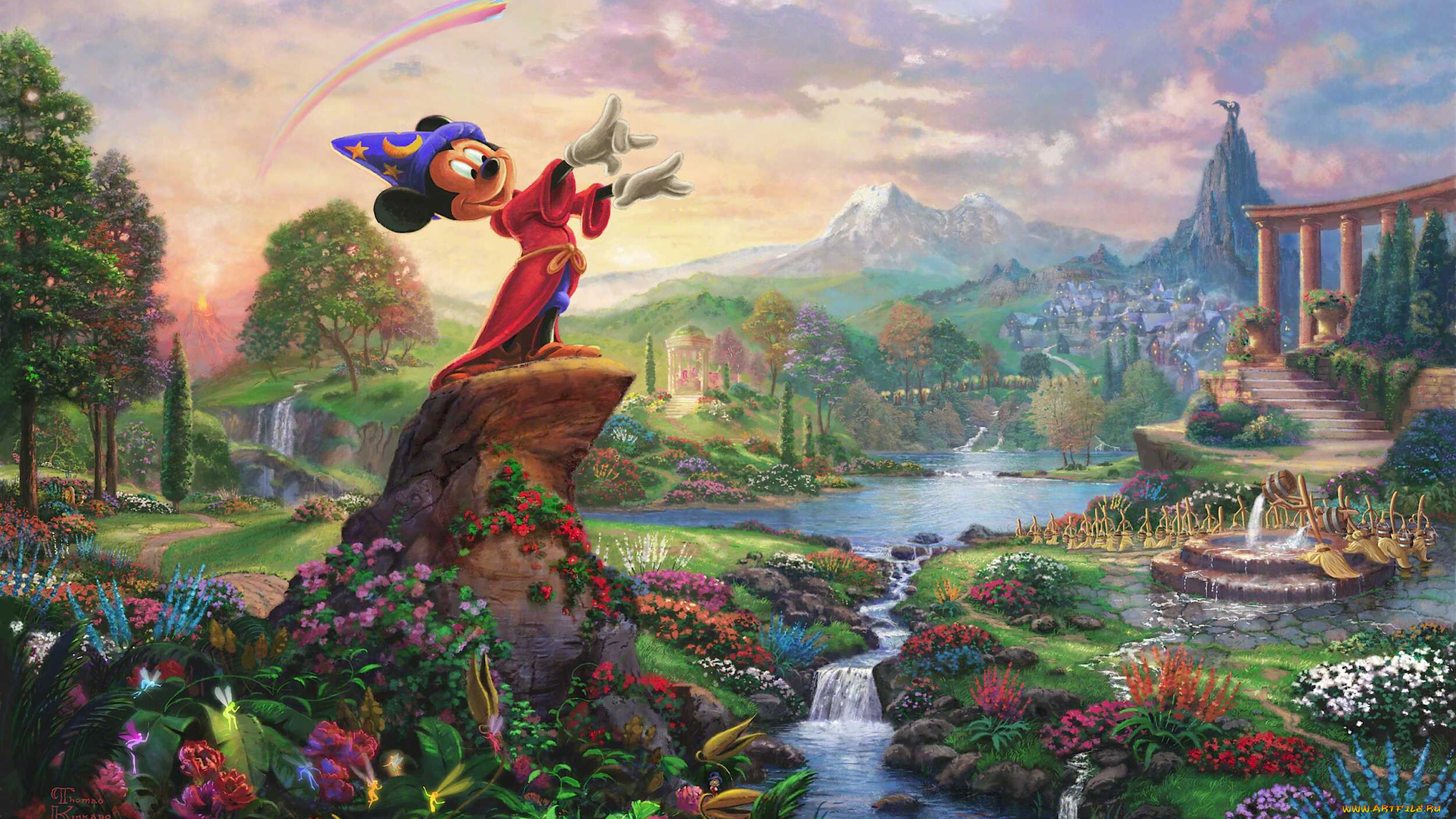 fantasia, рисованные, thomas, kinkade, природа, walt, disney, thomas, kinkade, studios, томас, кинкейд, микки, цветы