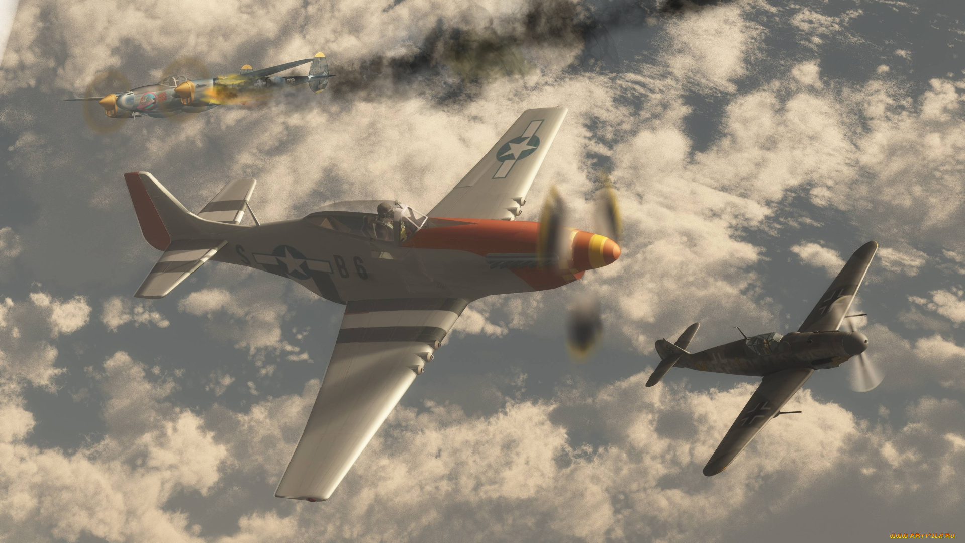 рисованные, авиация, самолёты, облака