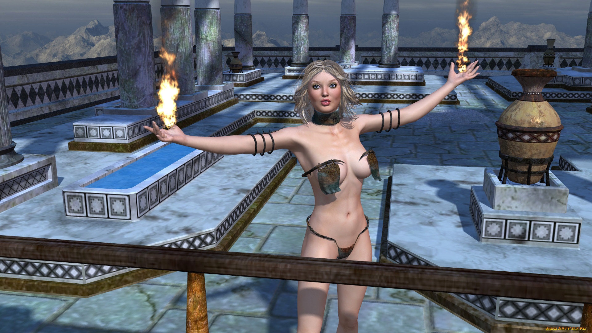 rosie, temple, 3д, графика, fantasy, , фантазия, девушка, храм, магия