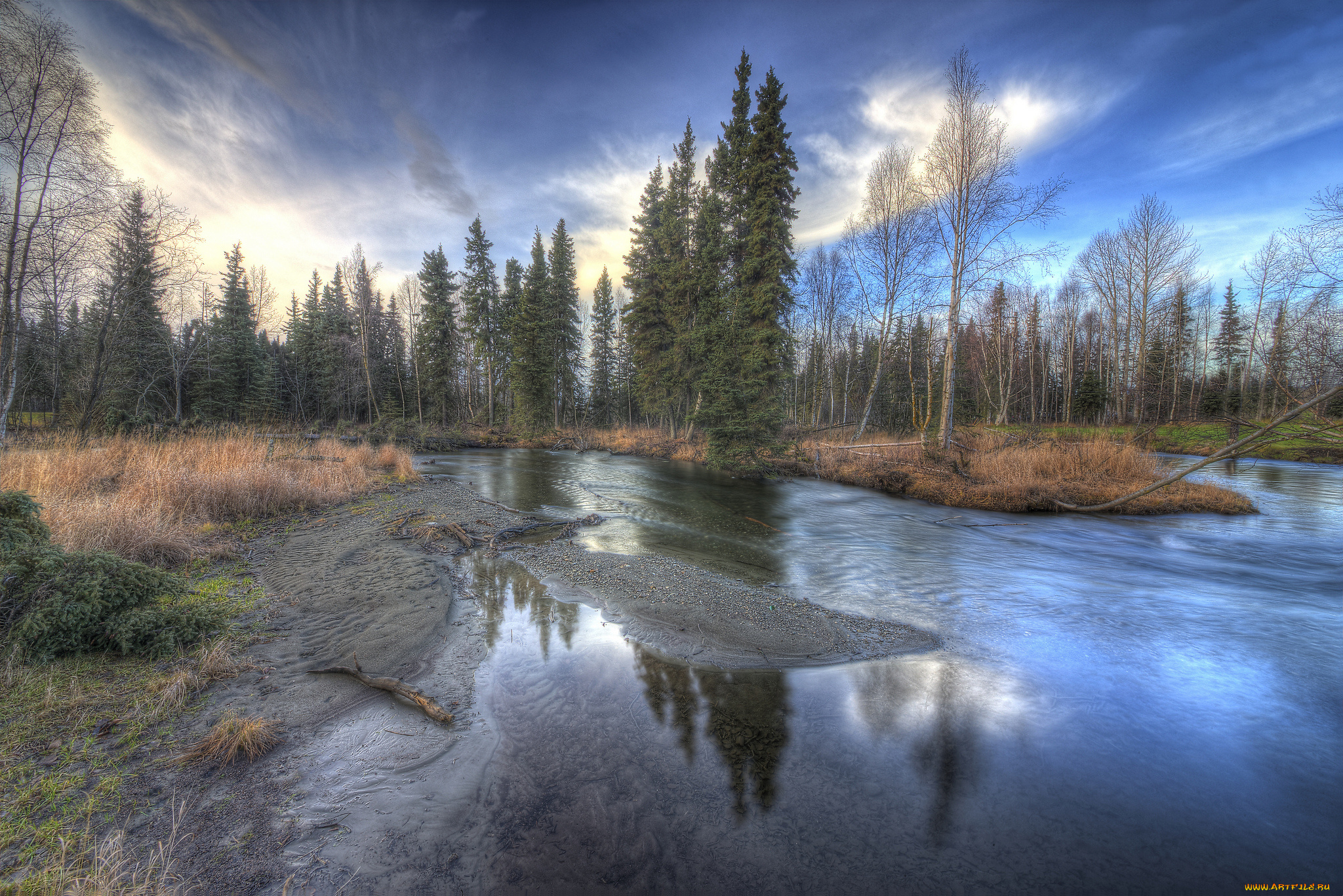 природа, реки, озера, река, лес, облака