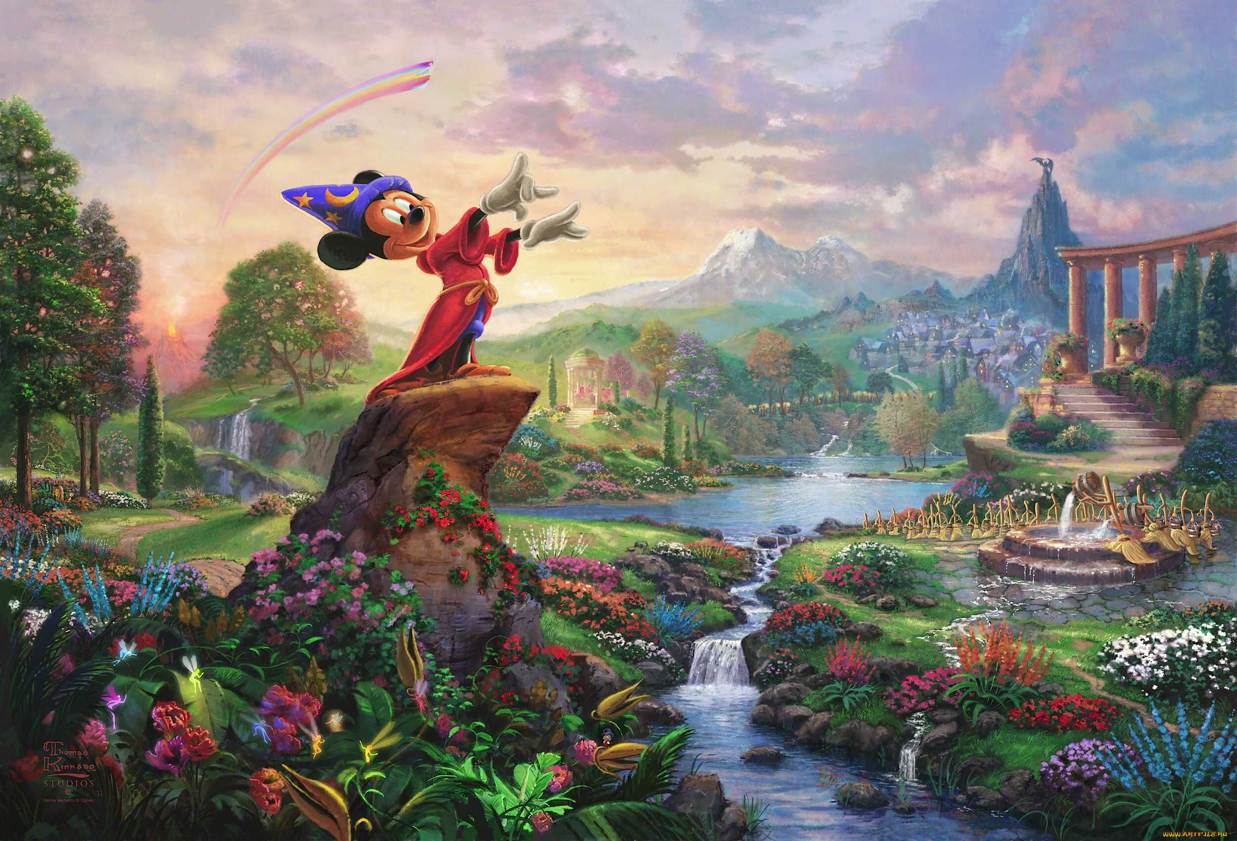 fantasia, рисованные, thomas, kinkade, природа, walt, disney, thomas, kinkade, studios, томас, кинкейд, микки, цветы