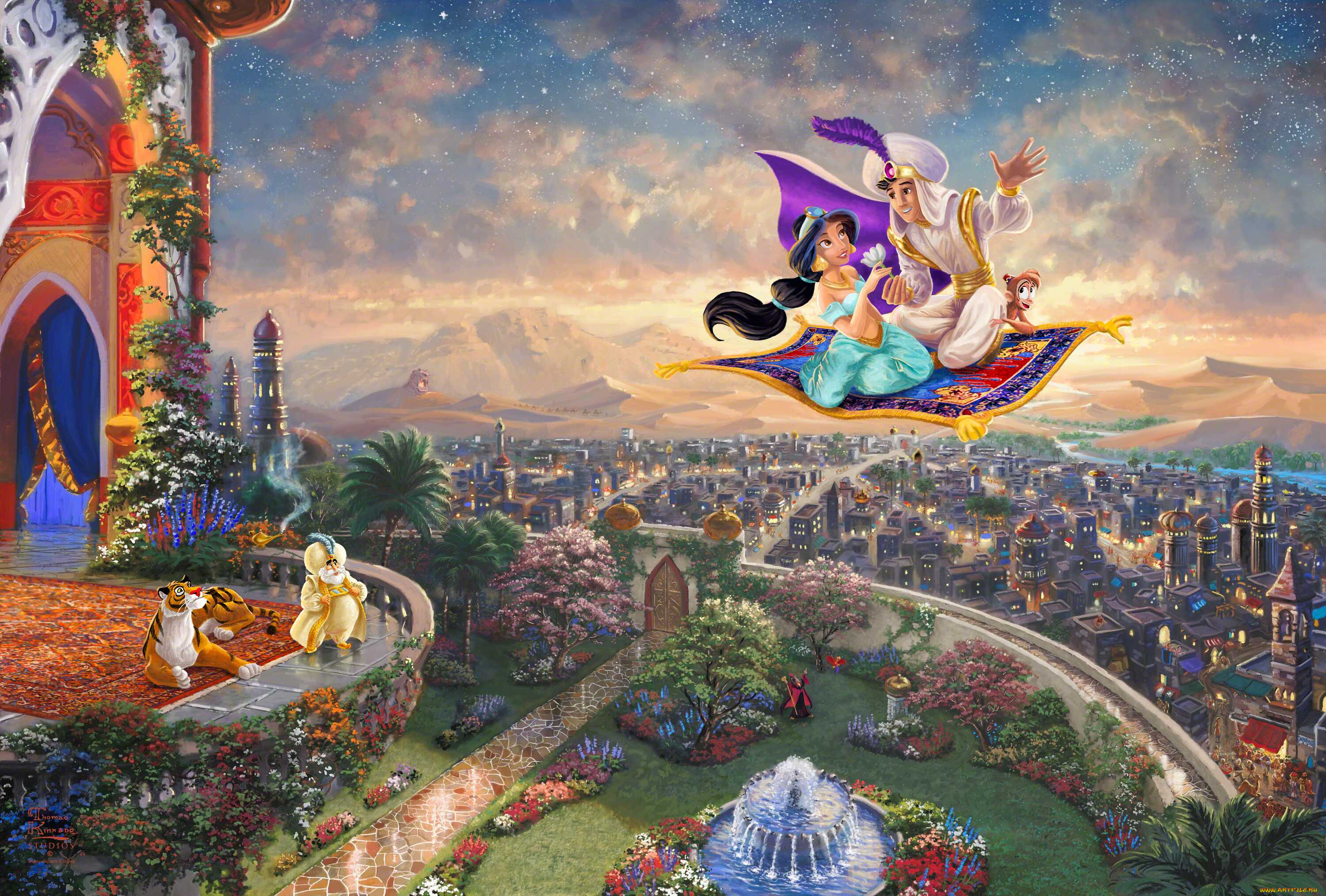 aladdin, рисованные, thomas, kinkade, аладдин, томас, кинкейд, жасмин, принцесса