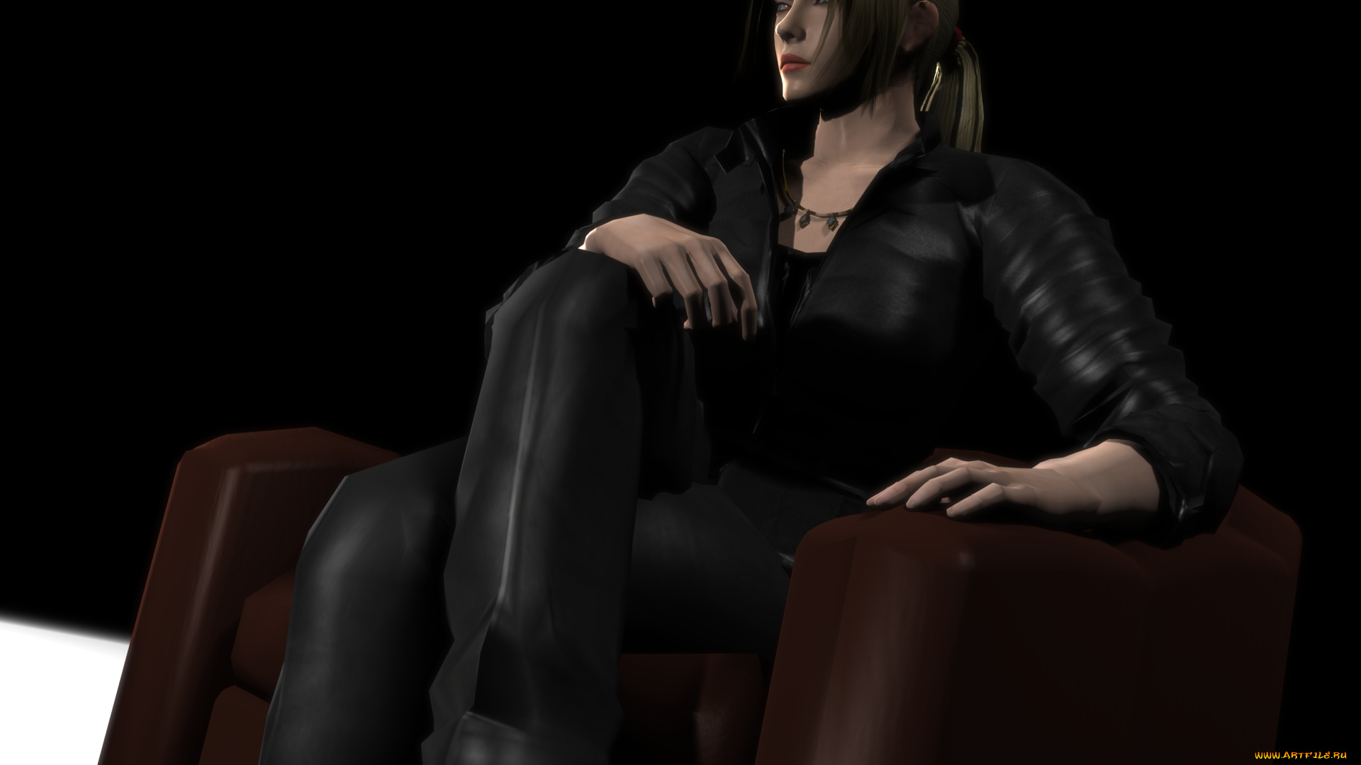 3д, графика, аниме, , anime, девушка, кресло, фон, взгляд