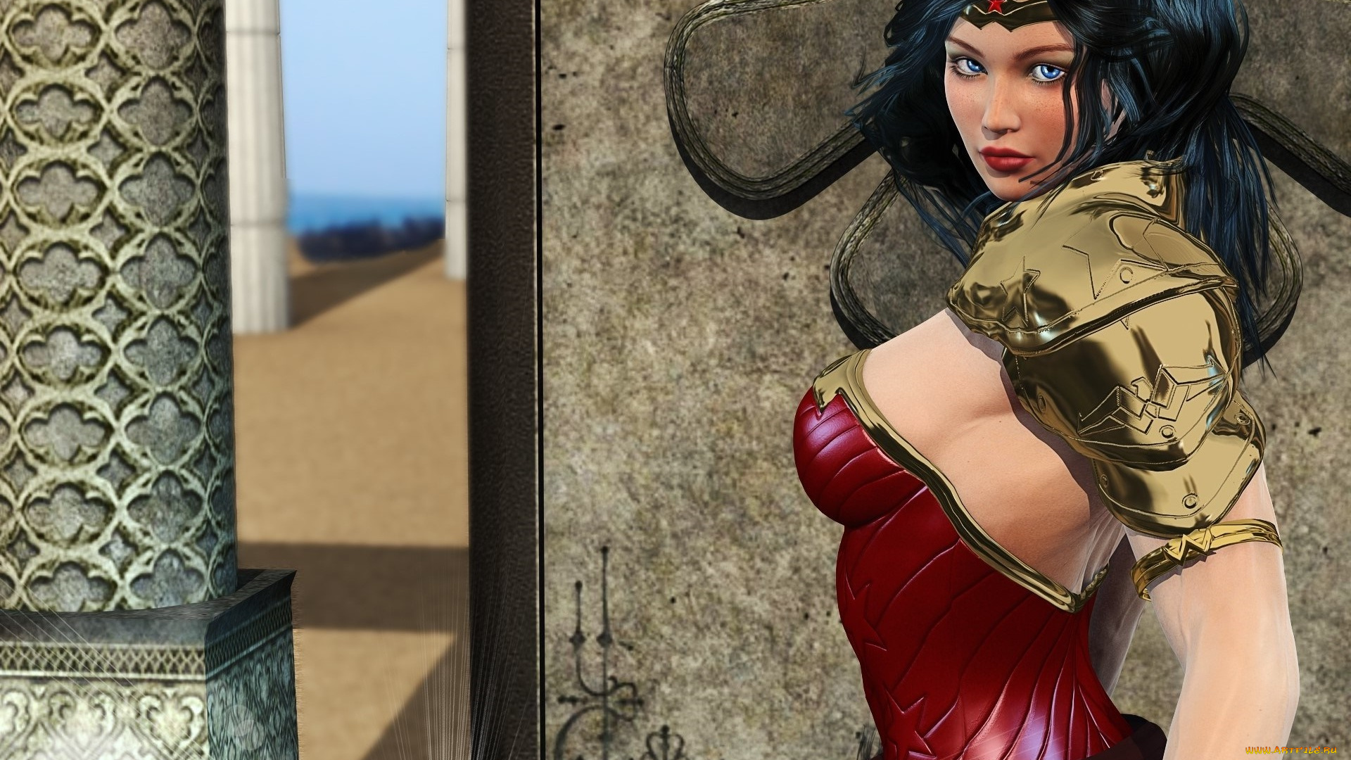 3д, графика, фантазия, , fantasy, фон, девушка, взгляд