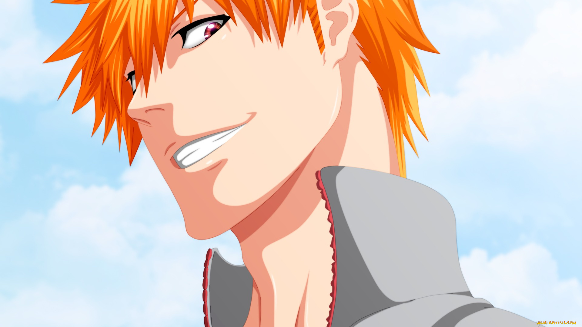 аниме, bleach, ichigo, kurosaki, парень, улыбка, взгляд