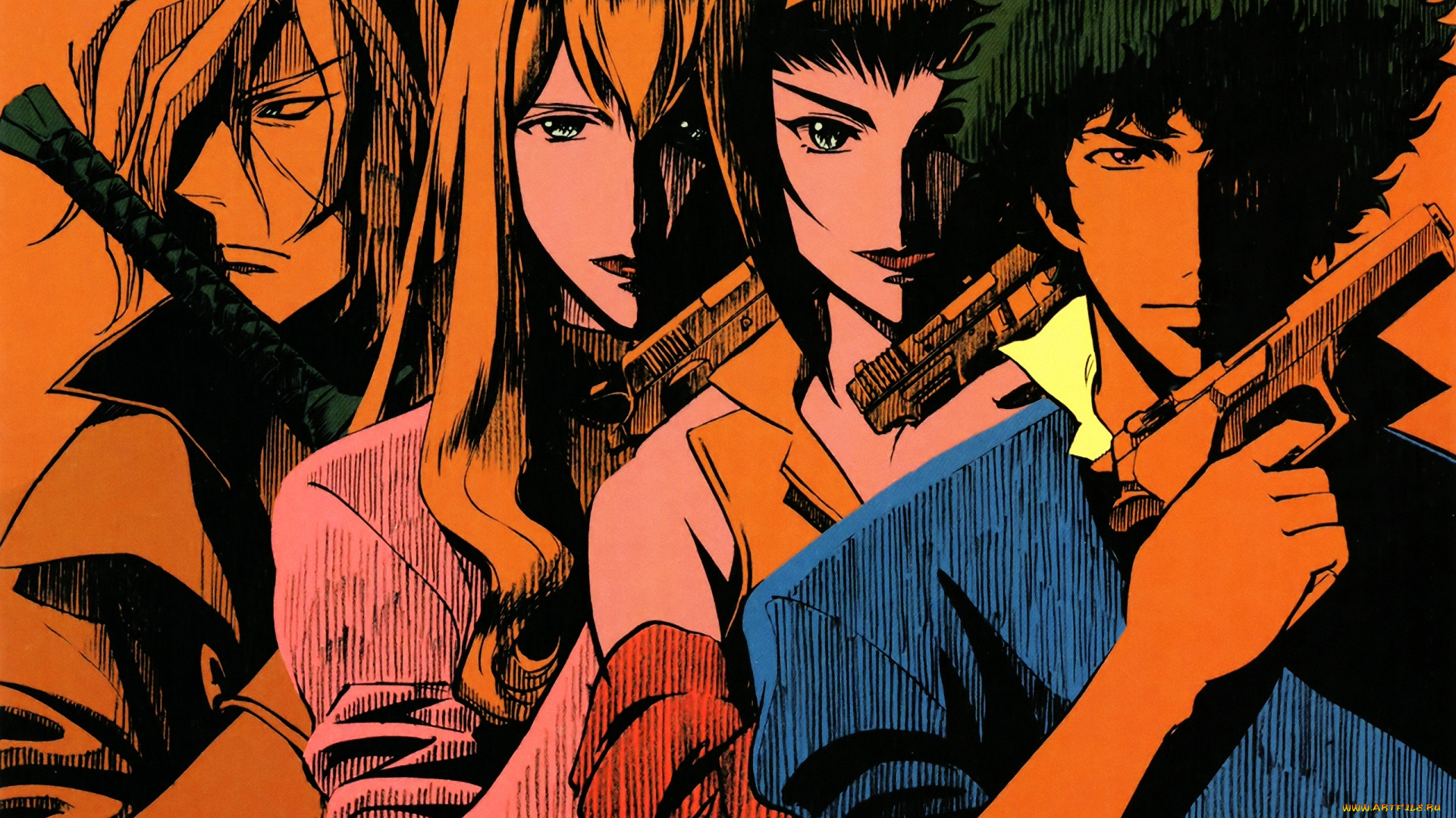 аниме, cowboy, bebop, меч, пистолет, оружие, julia, vicious, spike, spiegel, faye, valentine