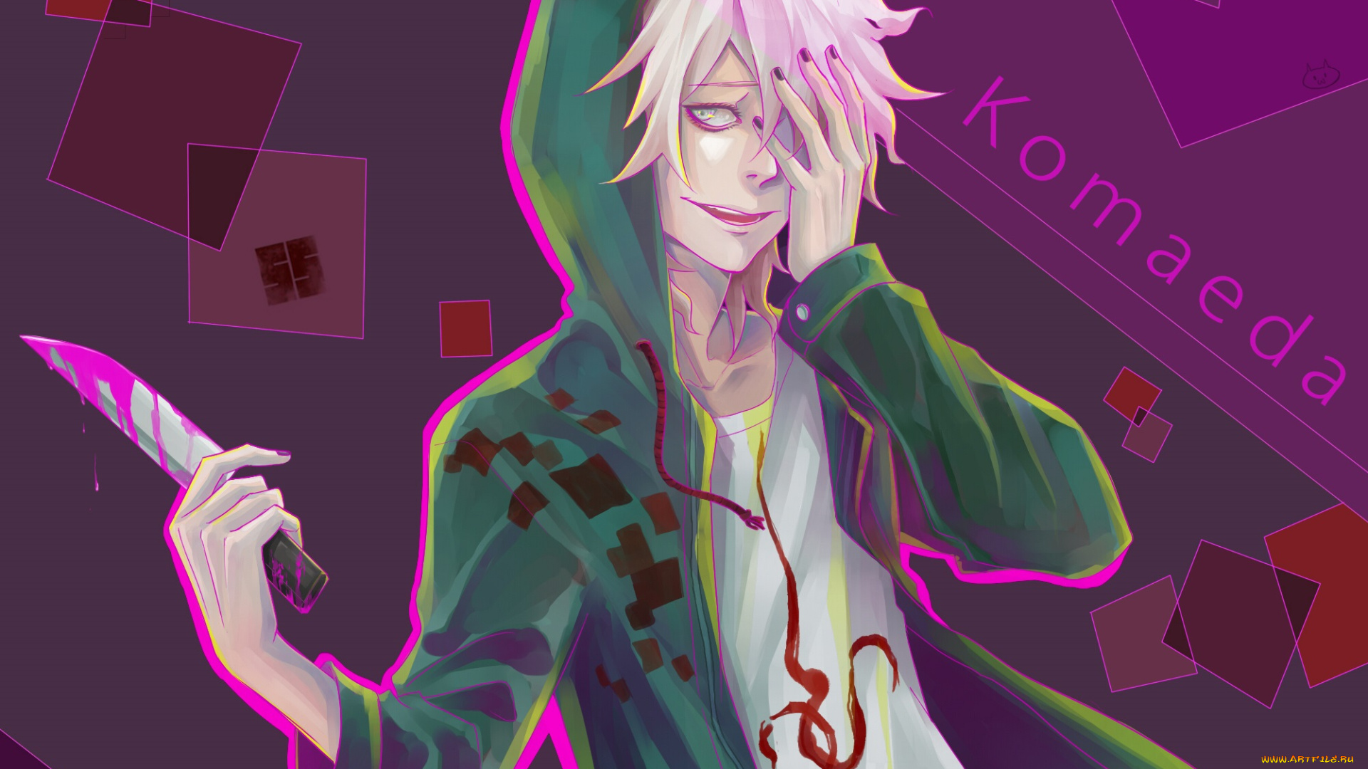 аниме, danganronpa, парень, арт, капюшон