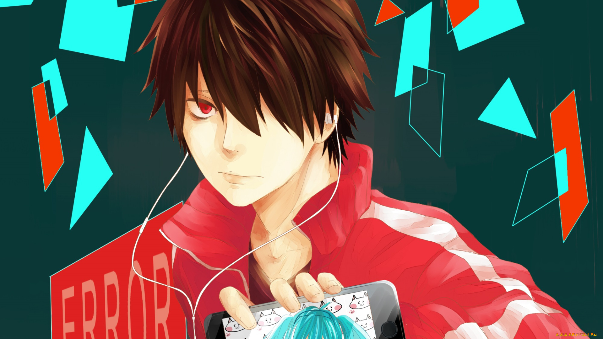 аниме, kagerou, project, парень, телефон, наушники, арт