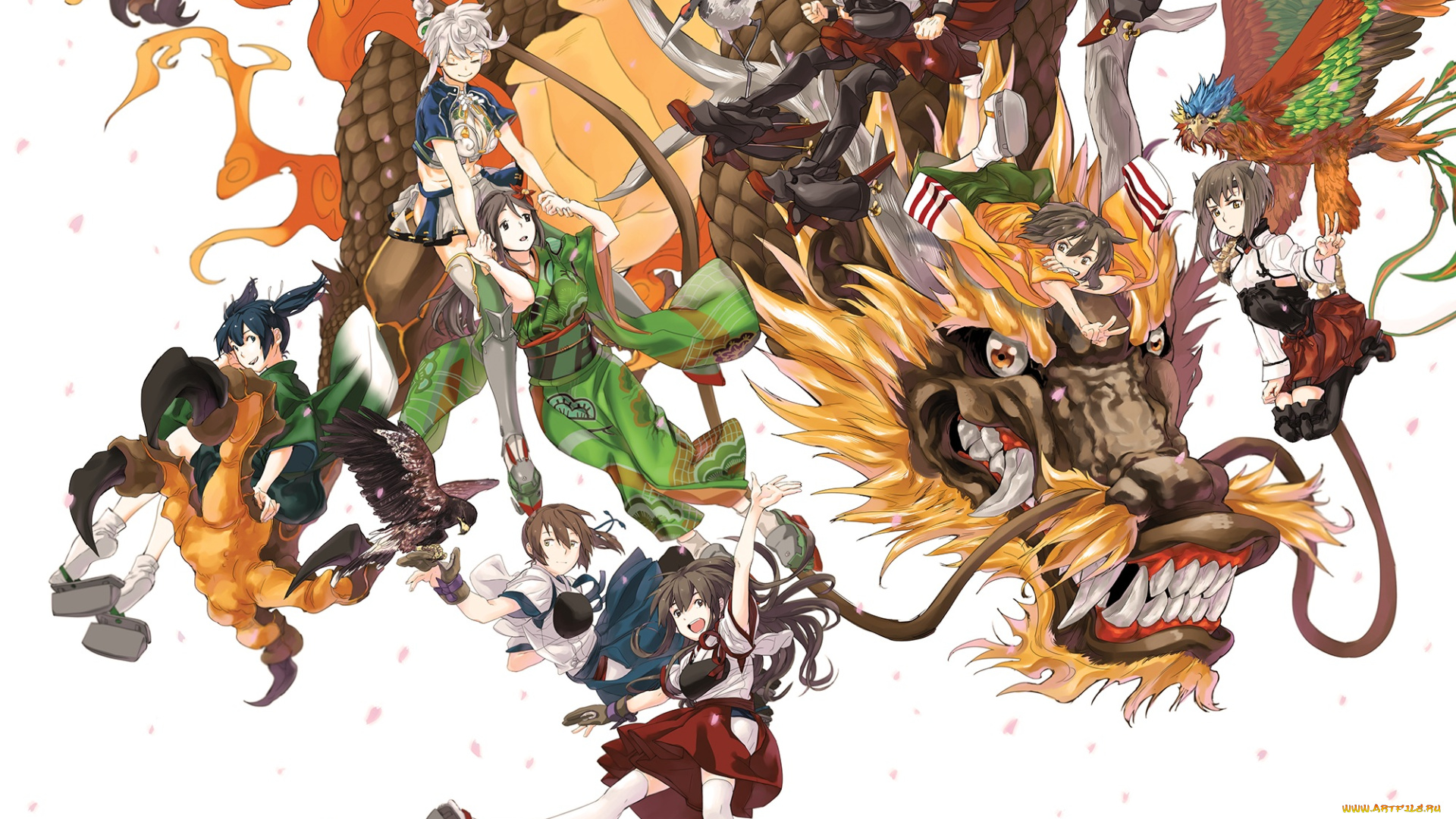 аниме, kantai, collection, shoukaku, kaga, tora, jun, дракон, taihou, unryuu, zuikaku, арт, девушки, souryuu, hiryuu, kantai, collection, akagi, kancolle, amagi