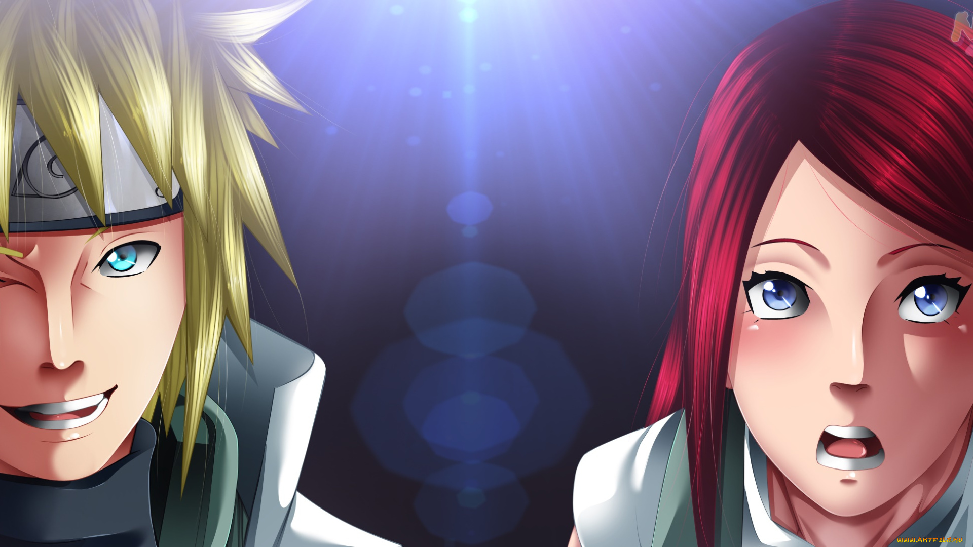 аниме, naruto, девушка, namikaze, minato, uzumaki, kushina, мужчина