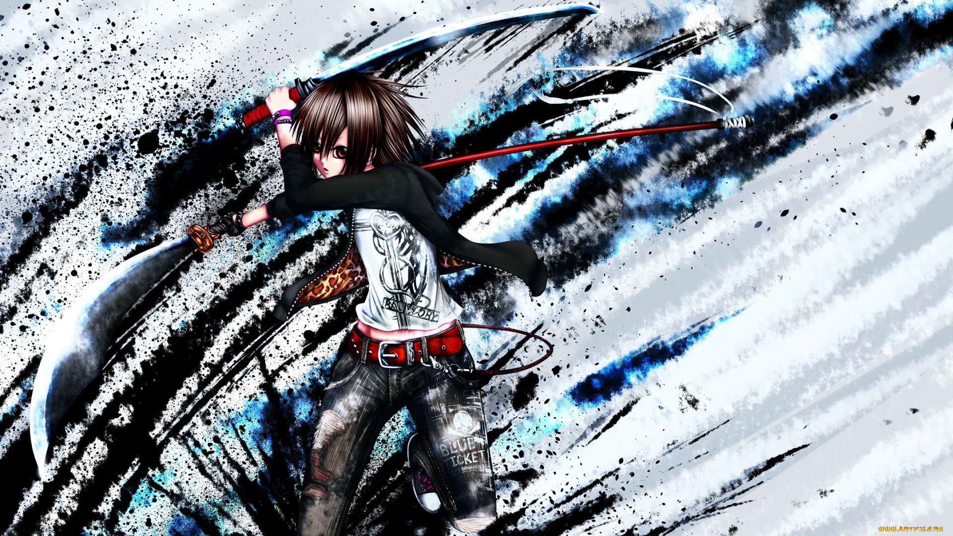 аниме, оружие, , техника, , технологии, art, краски, мечи, dropvery, парень