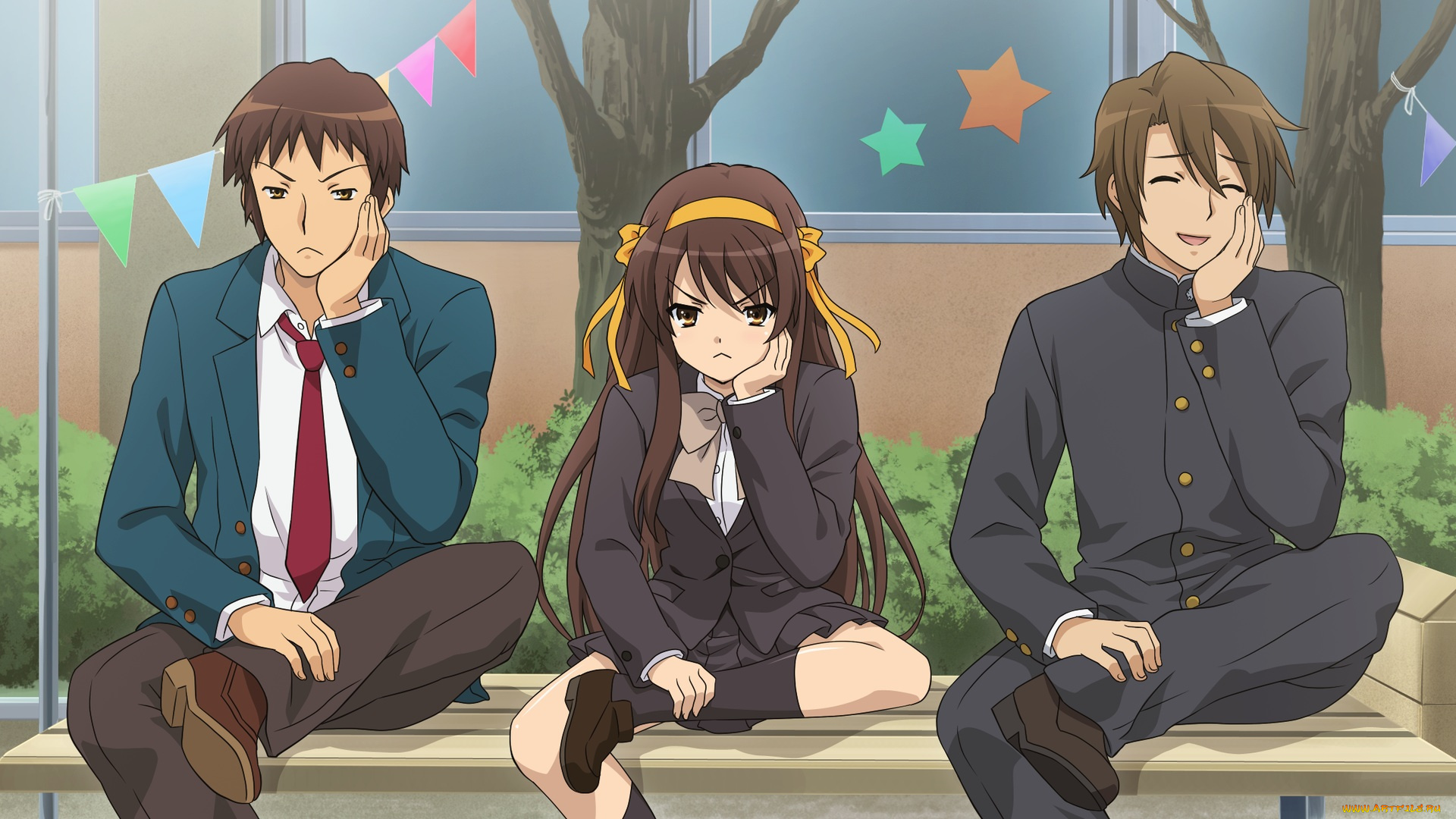 аниме, the, melancholy, of, haruhi, suzumiya, парни, suzumiya, haruhi, no, yuutsu, kyon, koizumi, itsuki, девушка