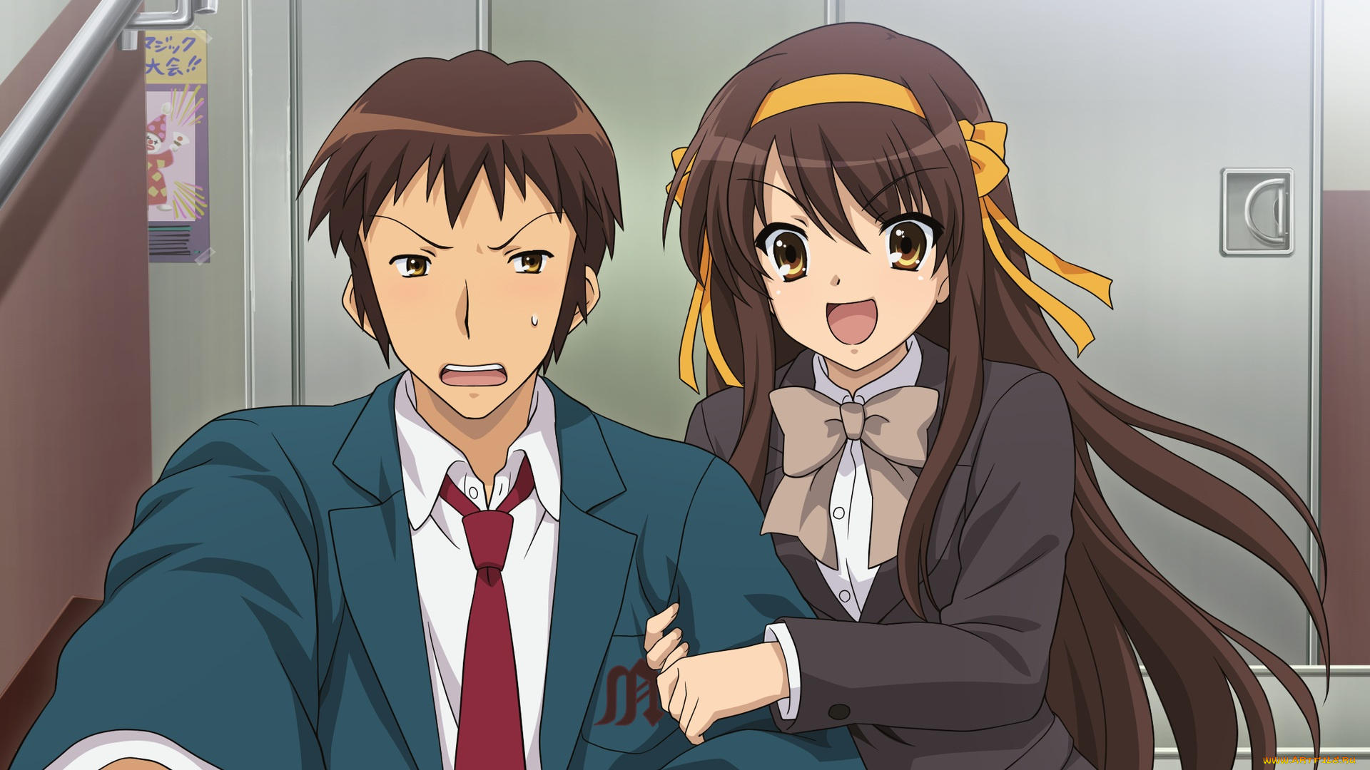 аниме, the, melancholy, of, haruhi, suzumiya, kyon, suzumiya, haruhi, парень, девушка, радость