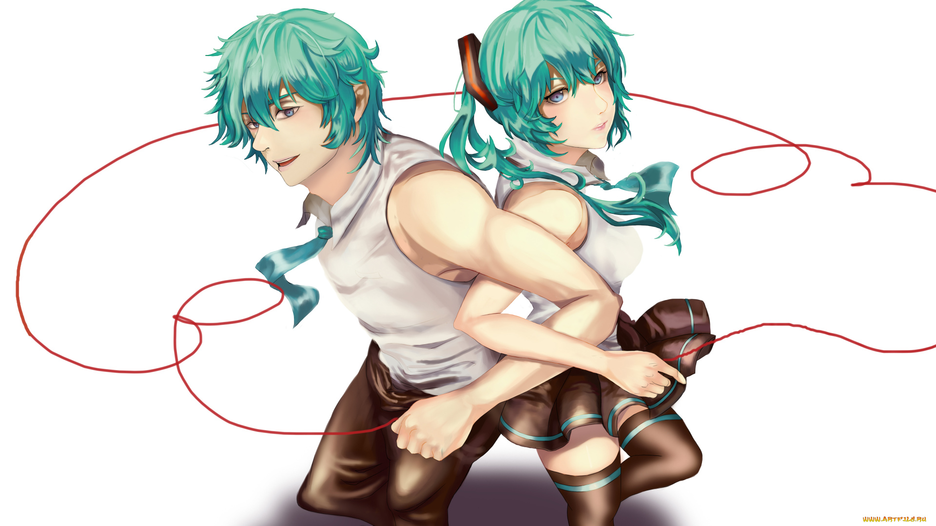 аниме, vocaloid, парень, девушка, пара, azuma, kuraudokourudo, hatsune, mikuo, miku