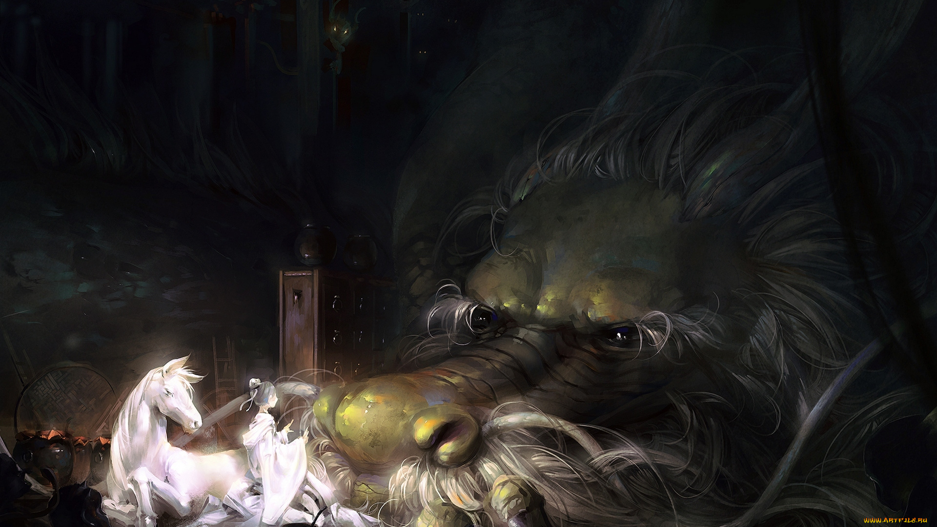 аниме, животные, , существа, лошадь, чудовище, девушка, дракон, арт, a-shacho