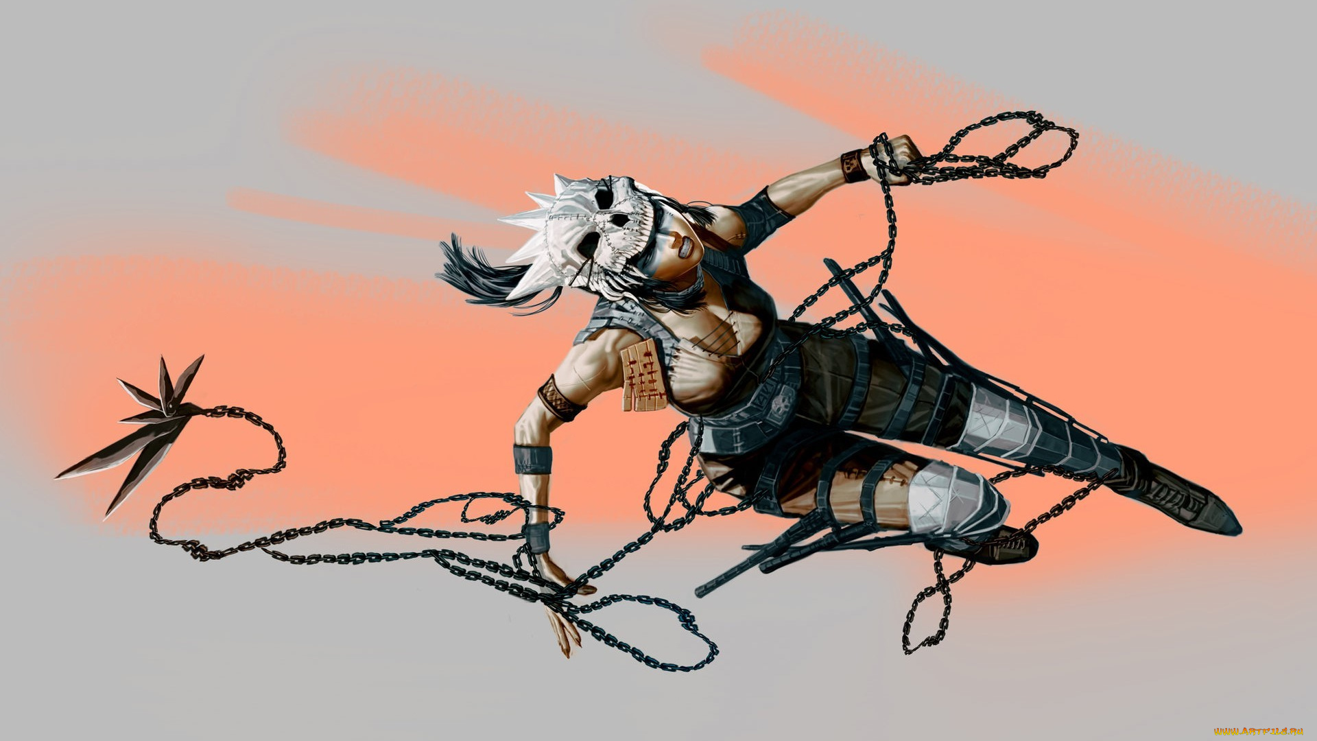 фэнтези, девушки, череп, злоба, бежит, девушка, арт, фон, цепи, эротика