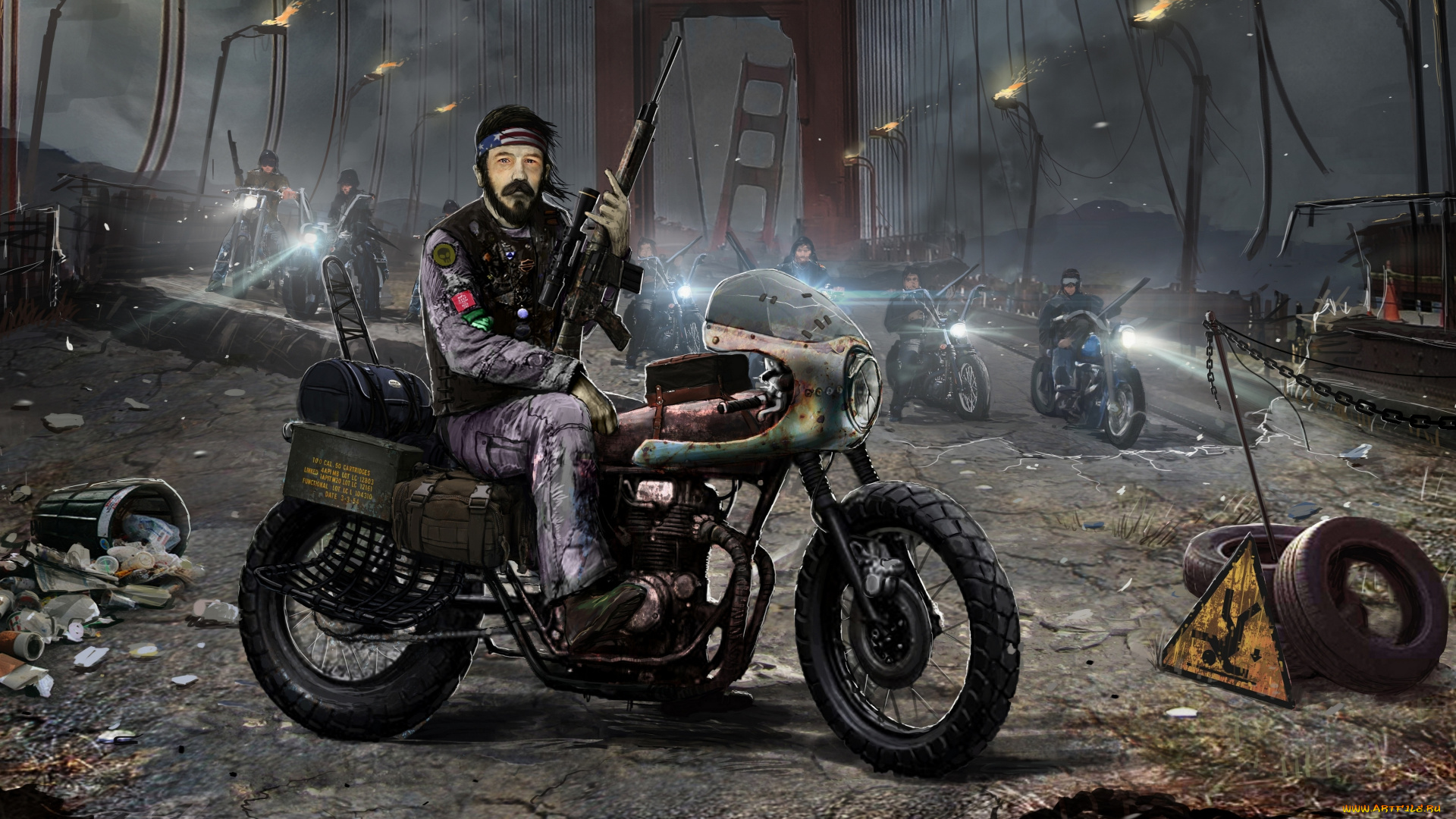 фэнтези, люди, оружие, байкеры, постапокалипсис, мир, иной, мост