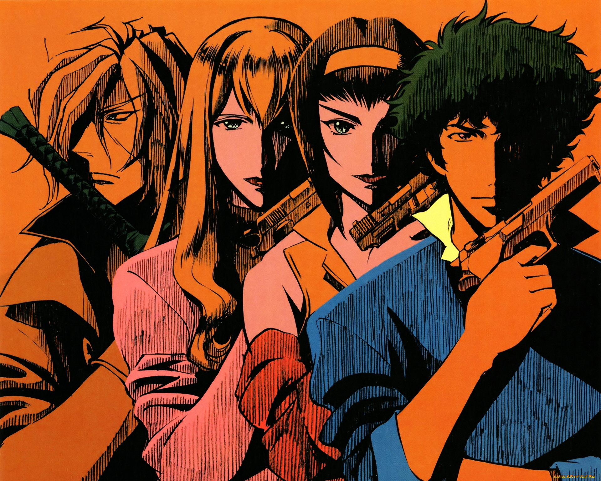аниме, cowboy, bebop, меч, пистолет, оружие, julia, vicious, spike, spiegel, faye, valentine