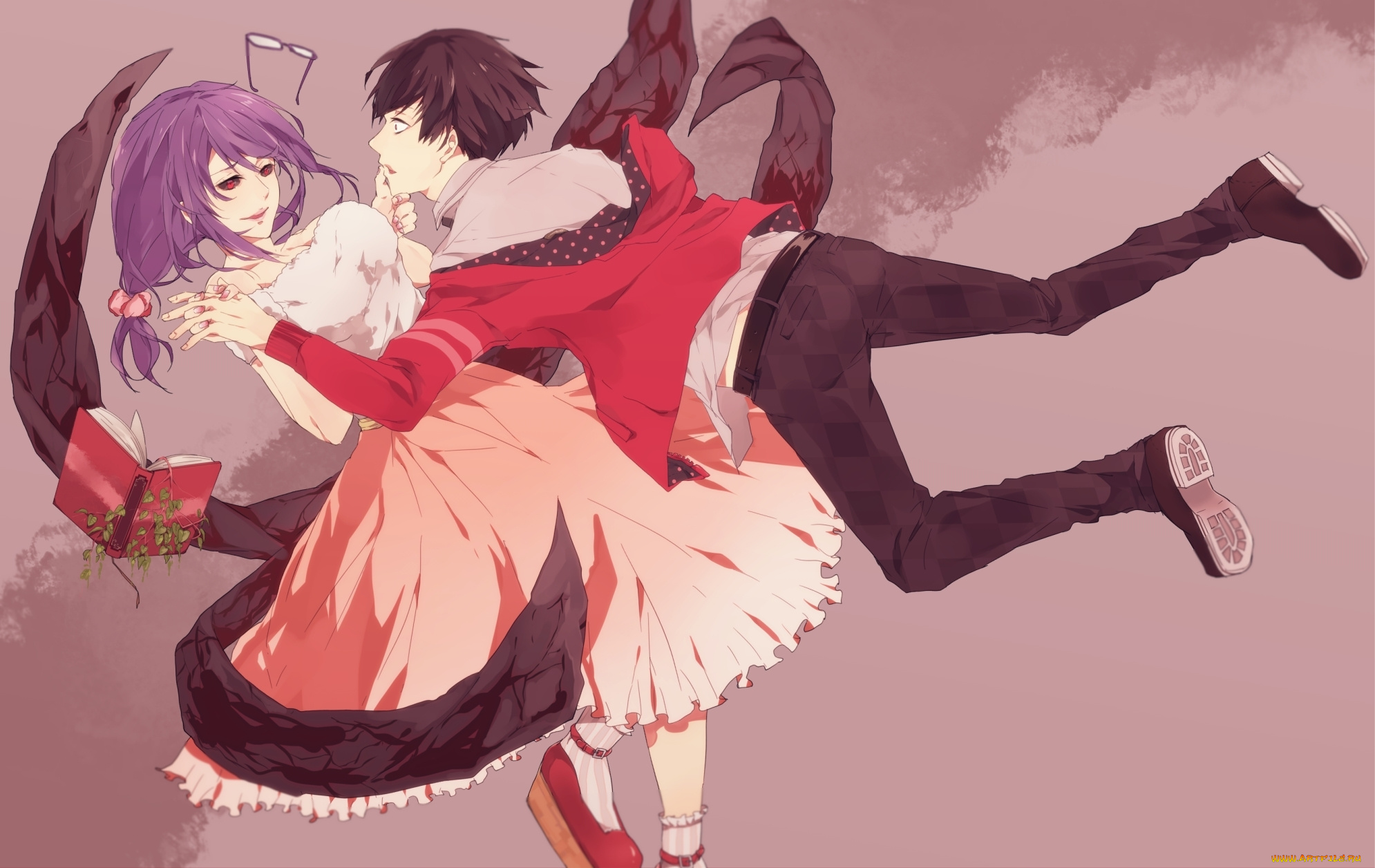 аниме, tokyo, ghoul, tokyo, kushu, ghoul, anime, арт, книга, токийский, гуль, очки, kaneki, ken, kamishiro, rize, девушка, парень