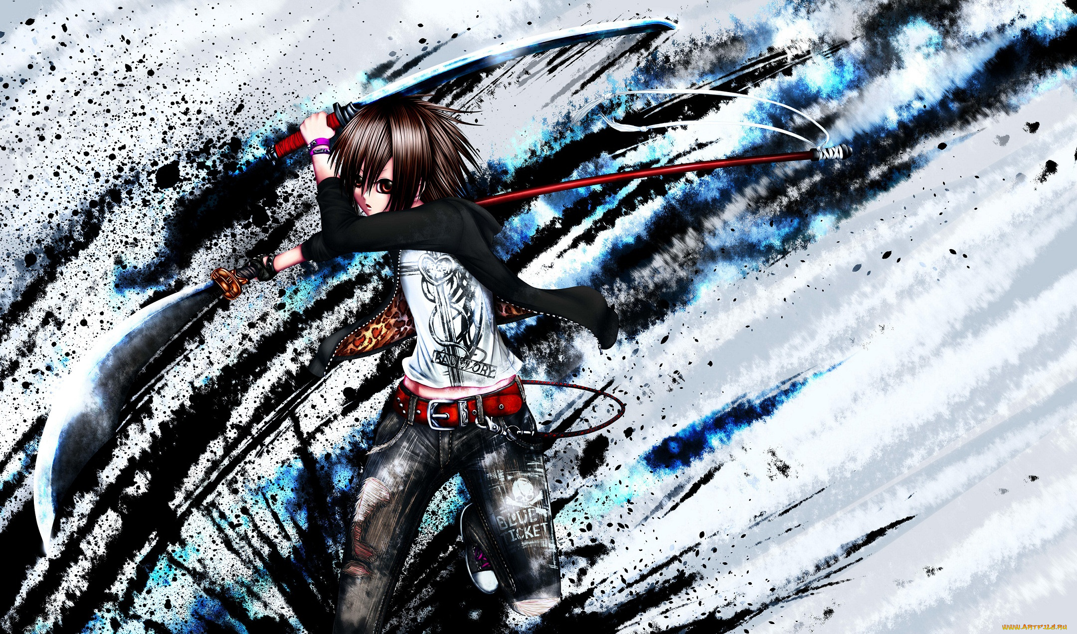 аниме, оружие, , техника, , технологии, art, краски, мечи, dropvery, парень